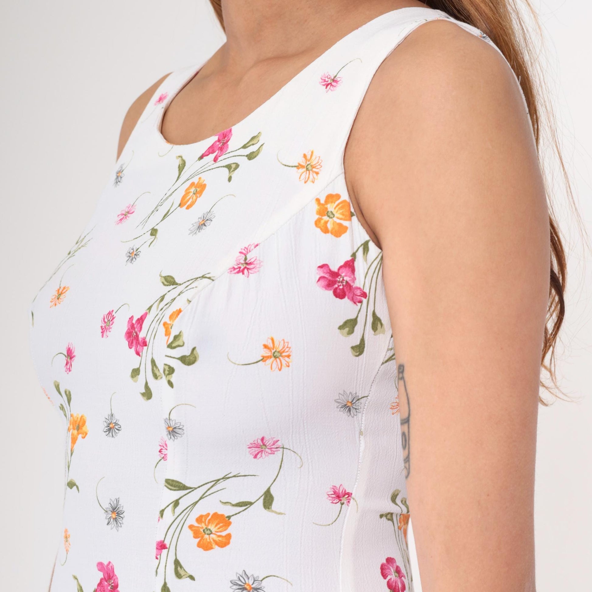 90s Benson and Smith Floral Mini Dress White Pink Orange Small