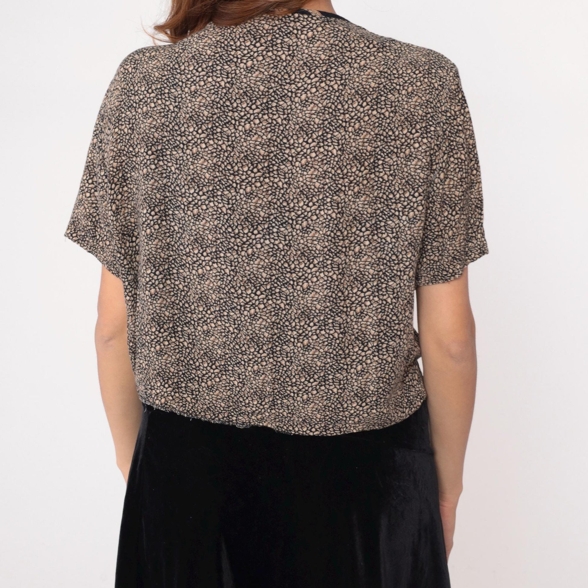 90s Leopard Print Cropped Cardigan Shrug Black Tan Open Front Medium