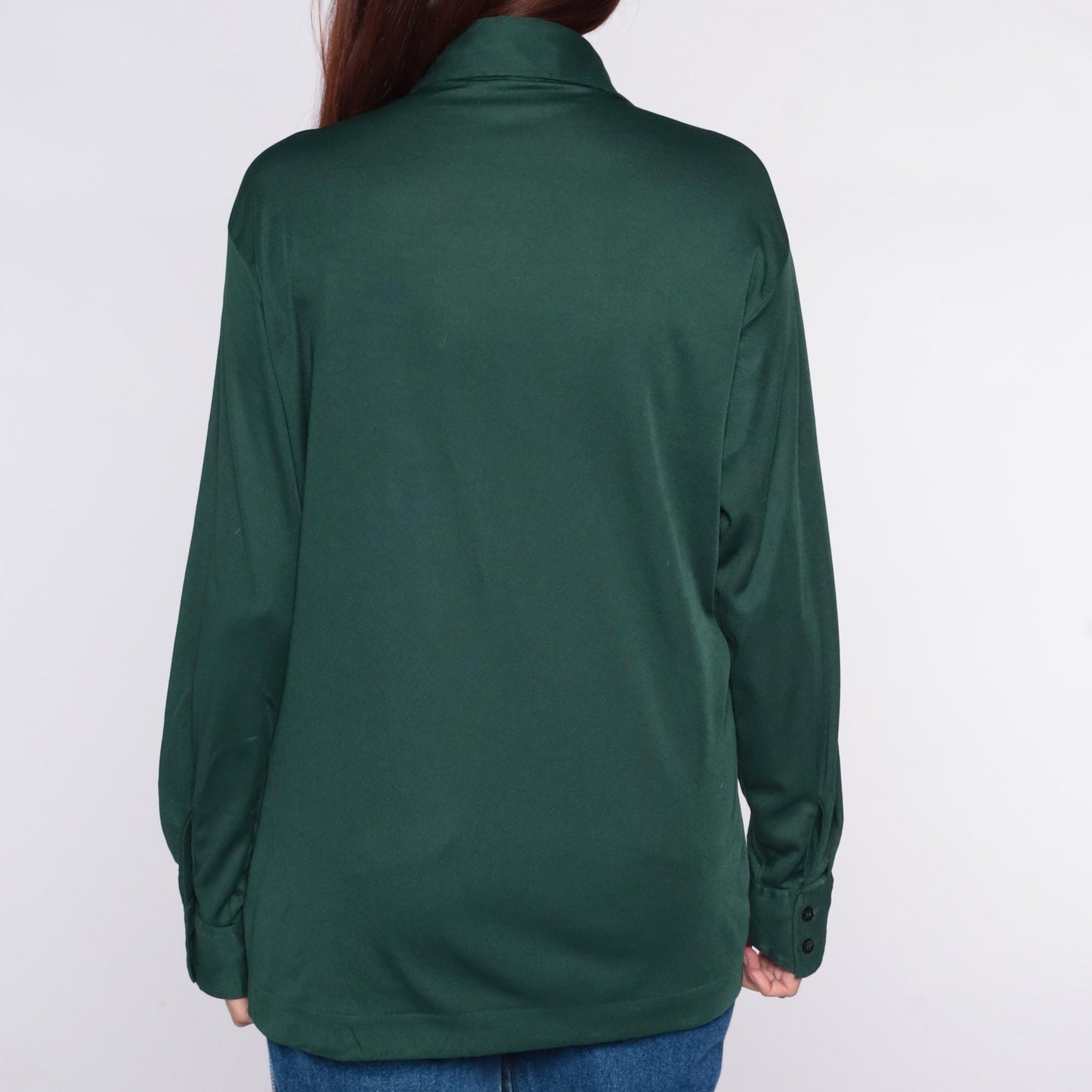 70s Joel Forest Green Button-Up Shirt Long Sleeve Chest Pocket Large