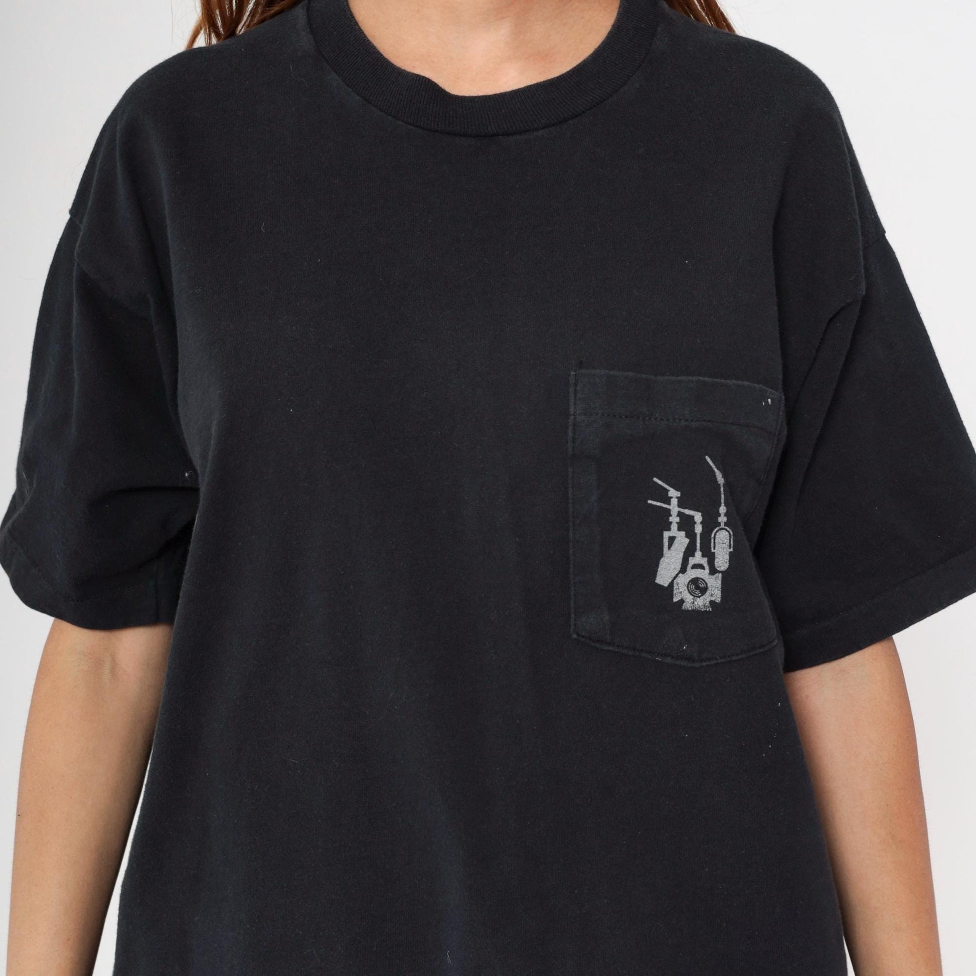 90s Studiocenter Broadcast Productions Graphic Pocket Tee Black Cotton Extra Large