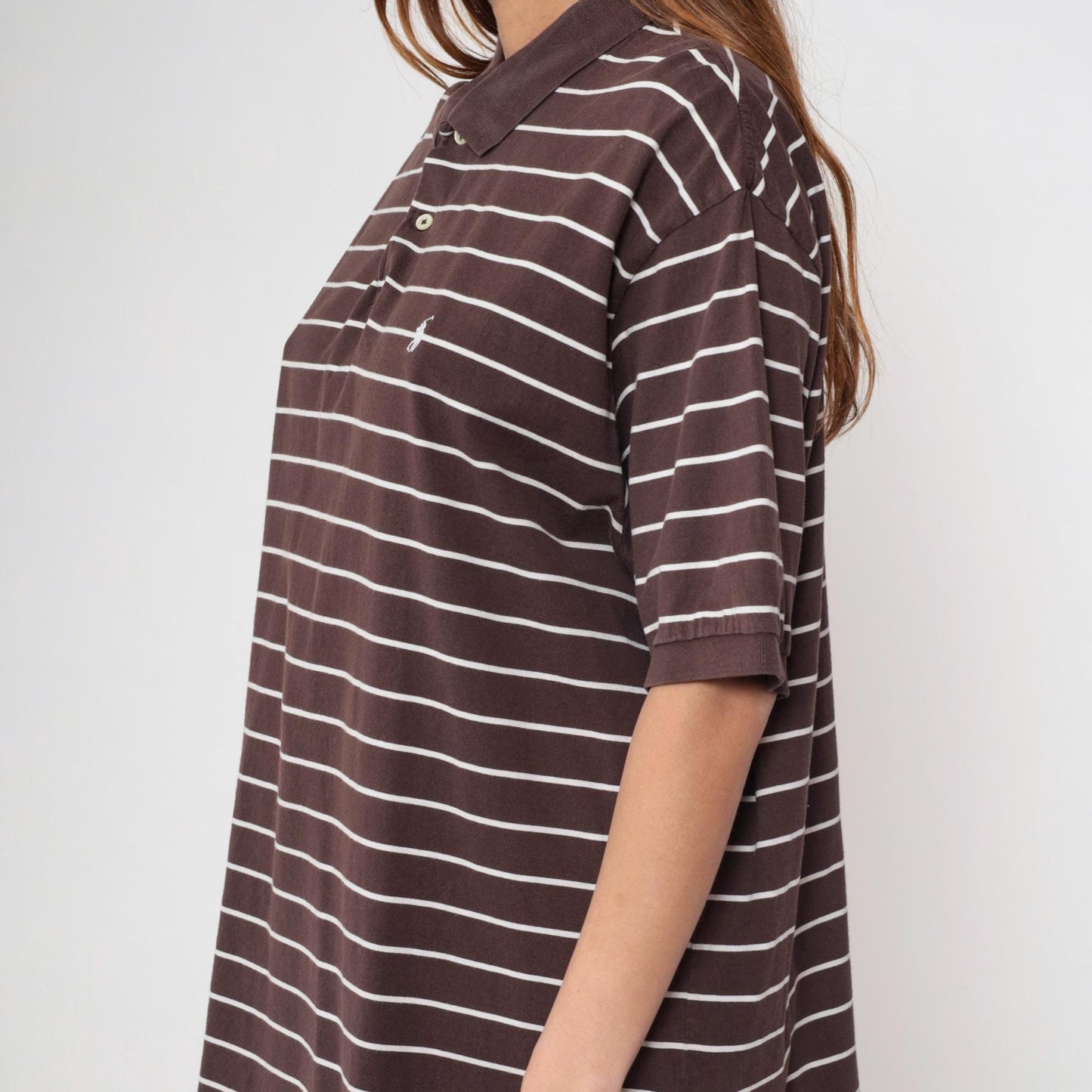 90s Polo Ralph Lauren Striped Polo Shirt Brown White Cotton Extra Large XL