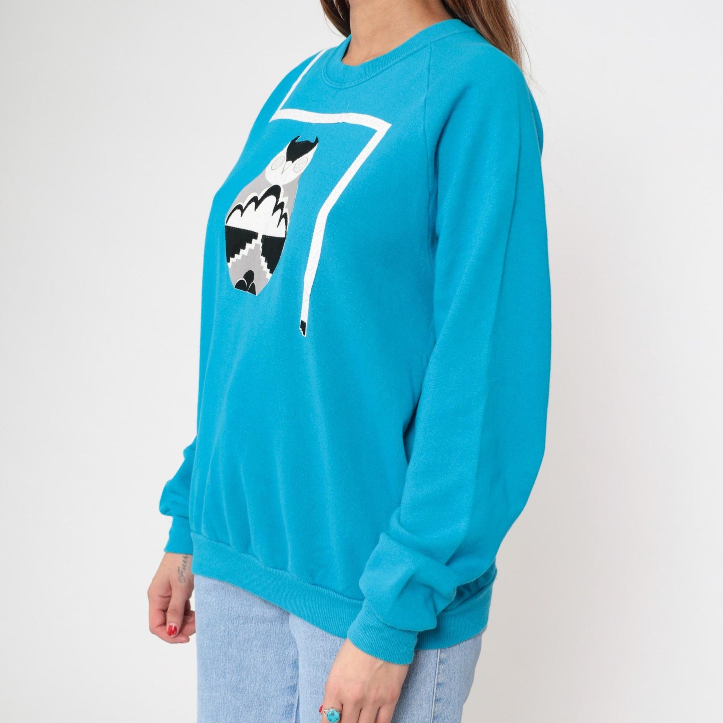 90s Jerzees Owl Graphic Sweatshirt Turquoise Raglan Extra Large XL