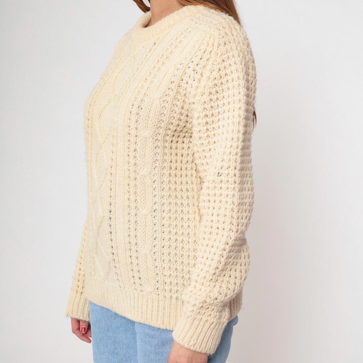 80s Falcarragh Cable Knit Wool Sweater Cream Aran Fisherman Small