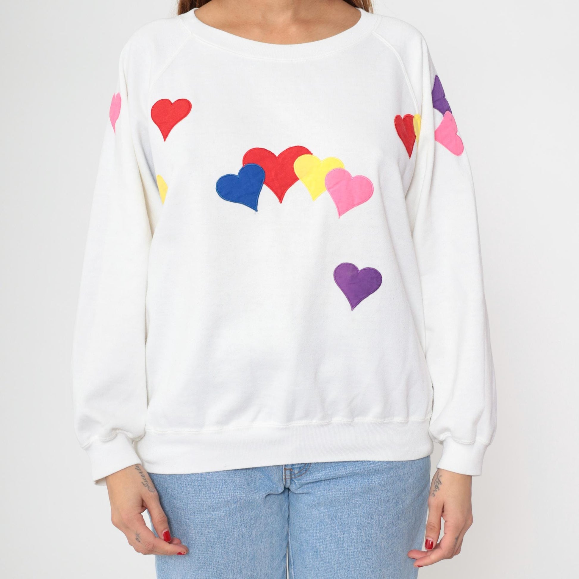 90s Partners II Heart Sweatshirt White Multicolour Appliqué Crewneck Extra Large XXL