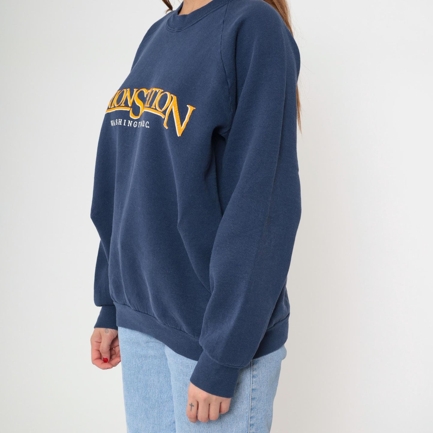 90s Union Station Washington DC Navy Sweatshirt Embroidered Raglan Extra Large XL