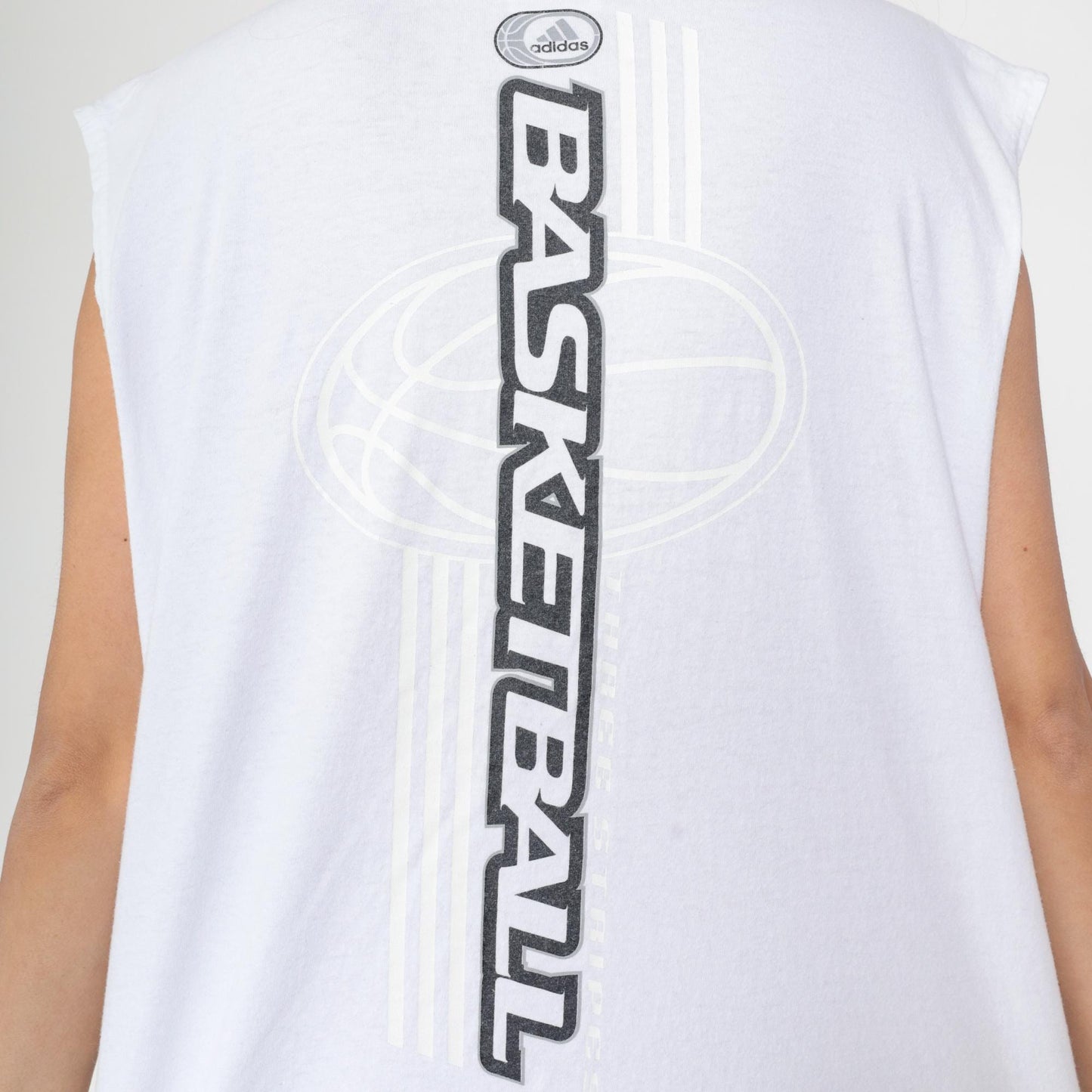 Y2K Adidas Basketball Tank Top White Cotton Sleeveless Jersey Extra Large XL