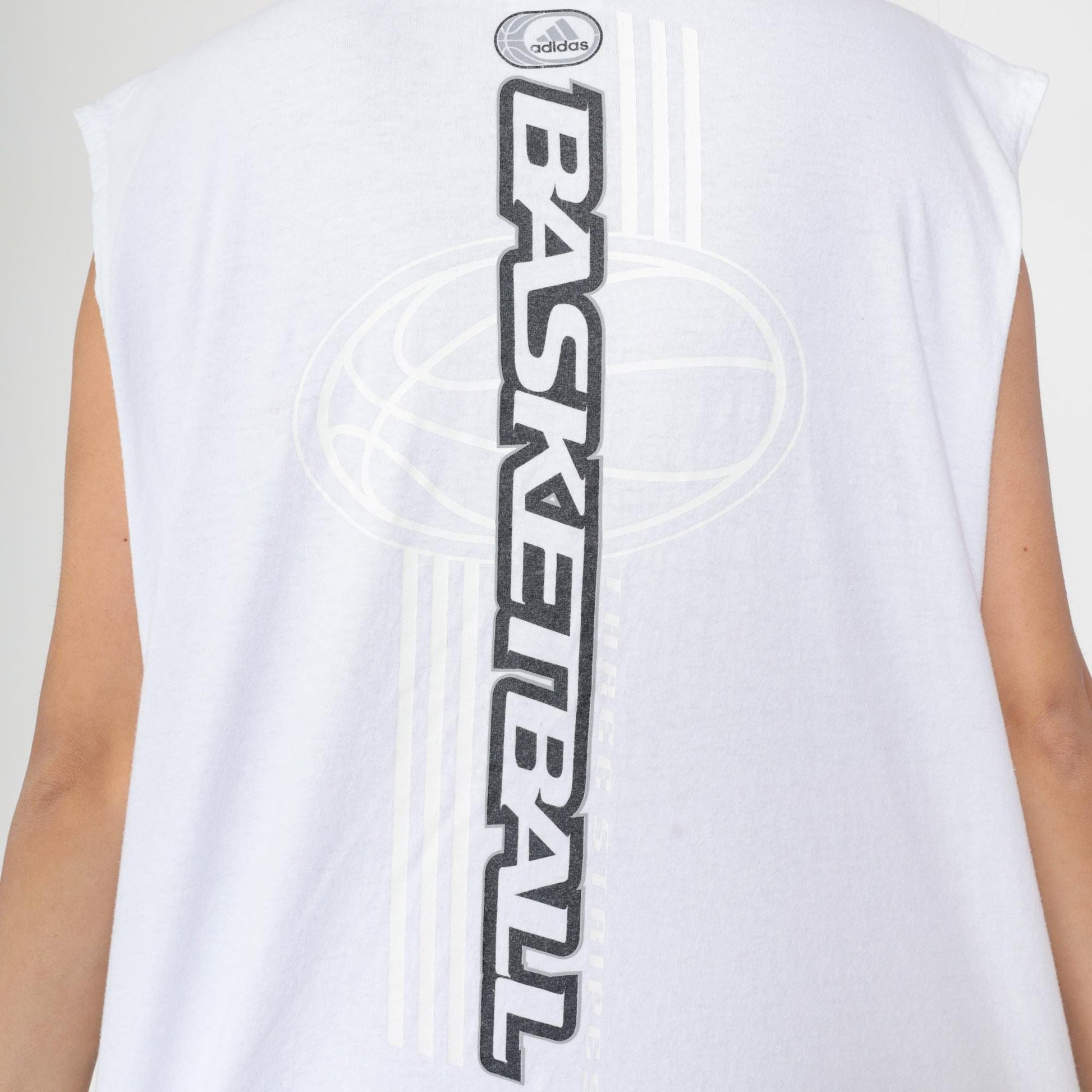 Y2K Adidas Basketball Tank Top White Cotton Sleeveless Jersey Extra Large XL
