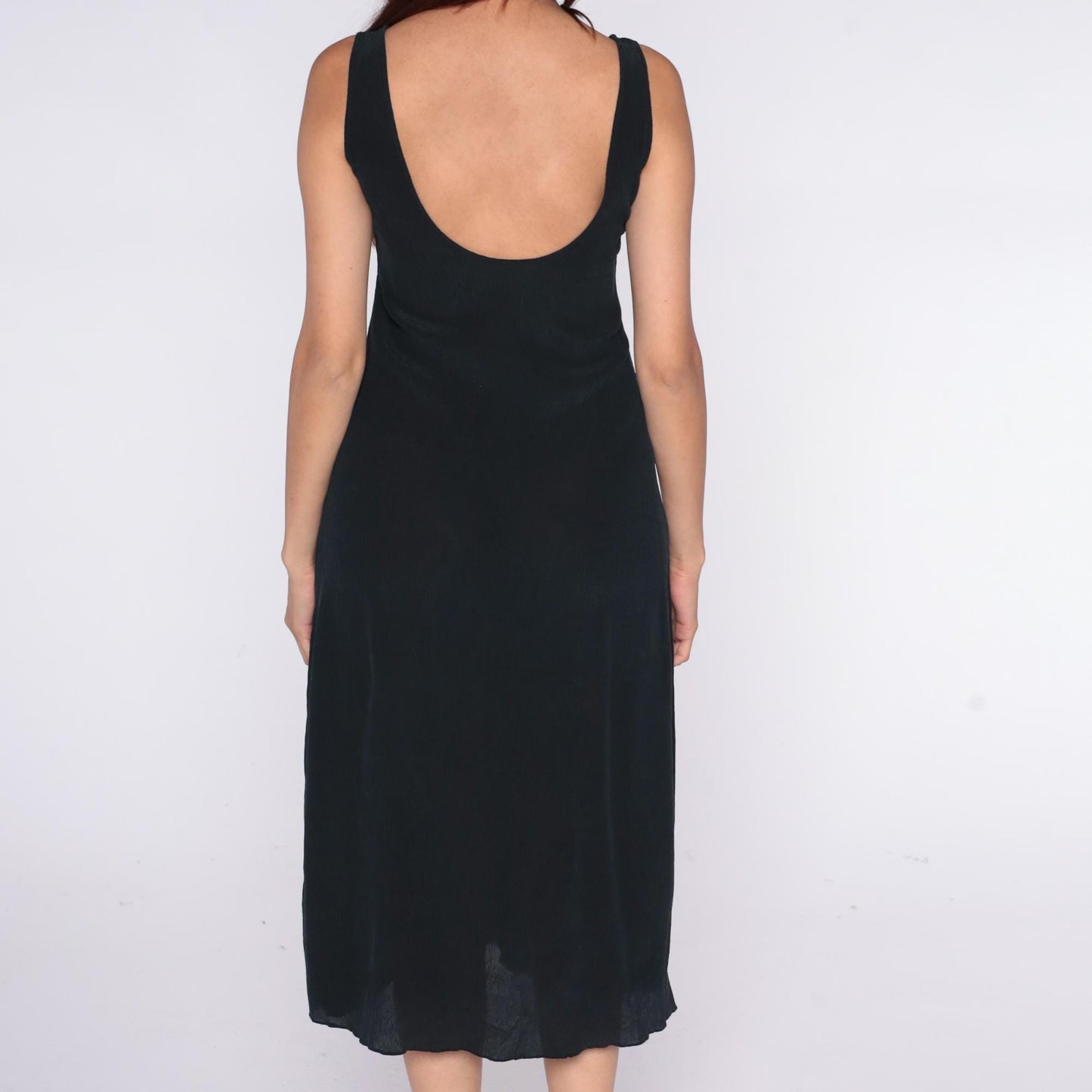 90s Black Midi Dress Sleeveless Scoop Neck Racerback Tank Small S