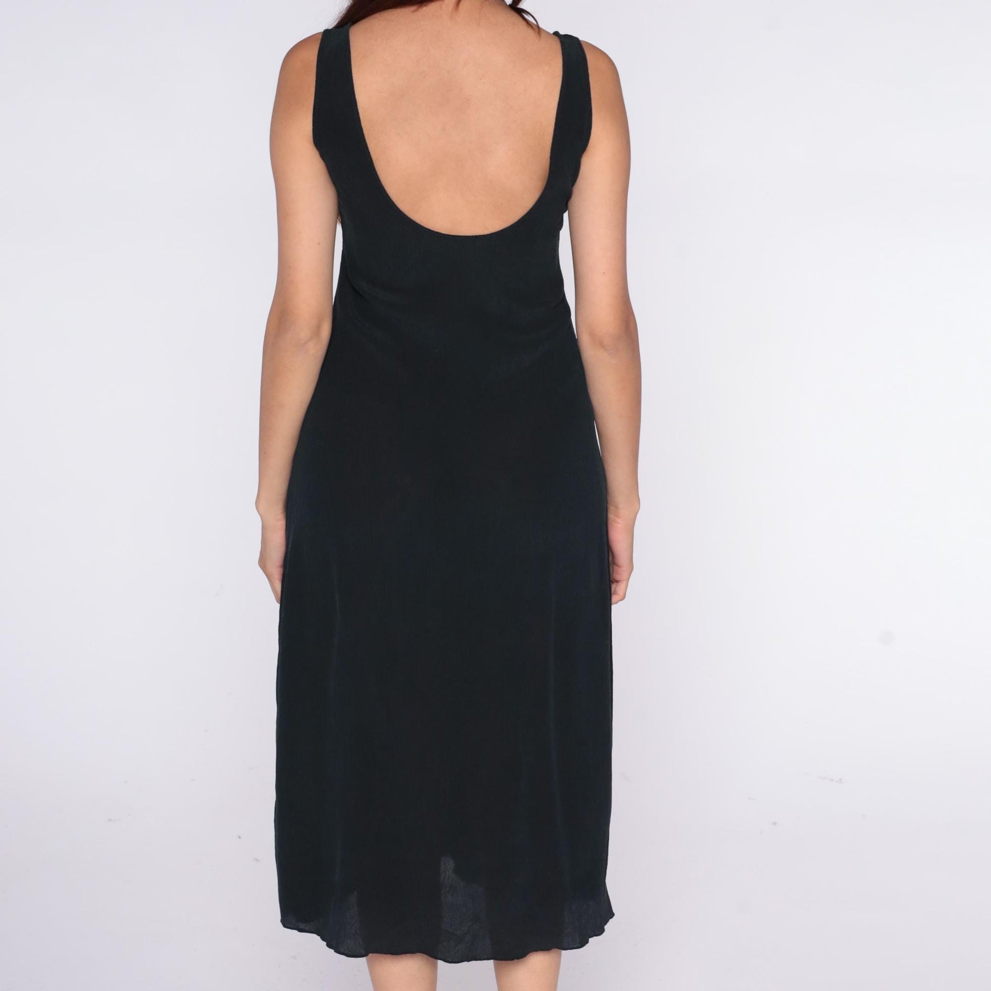 90s Black Midi Dress Sleeveless Scoop Neck Racerback Tank Small S