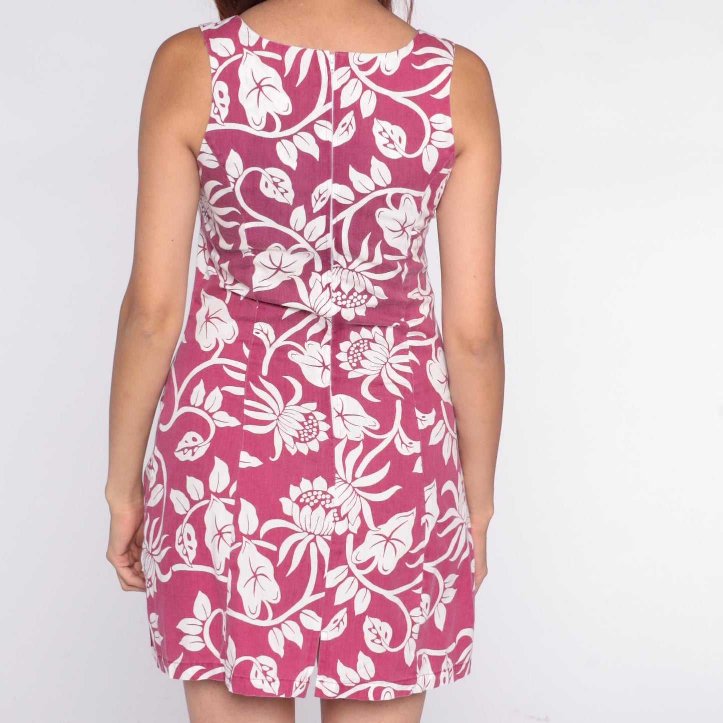 90s 5th & Ocean Hawaiian Mini Dress Pink Floral Hibiscus XS