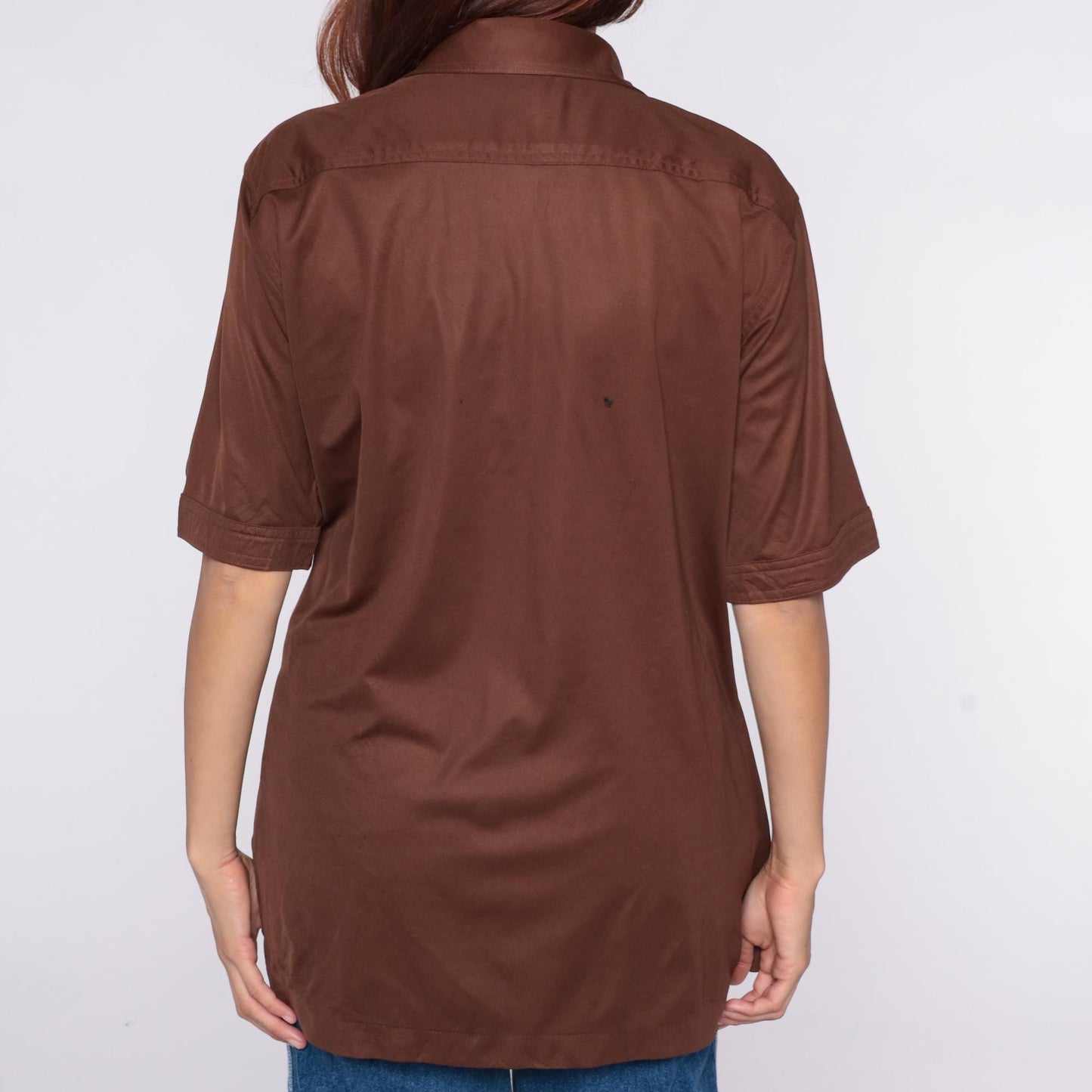 70s California Class Chocolate Brown Button-Up Shirt Camp Collar Large L