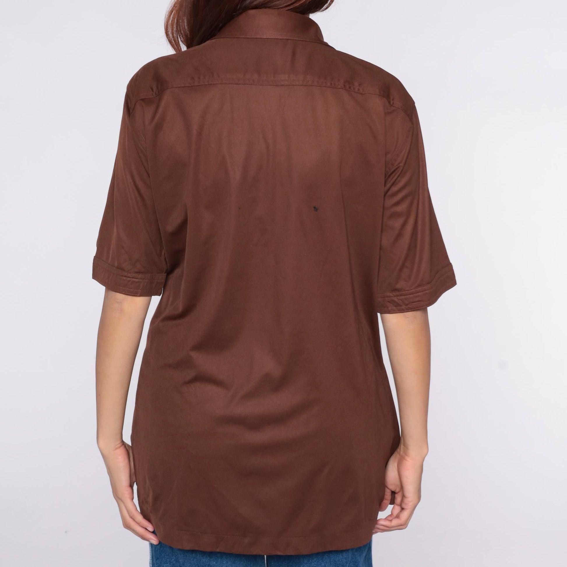 70s California Class Chocolate Brown Button-Up Shirt Camp Collar Large L