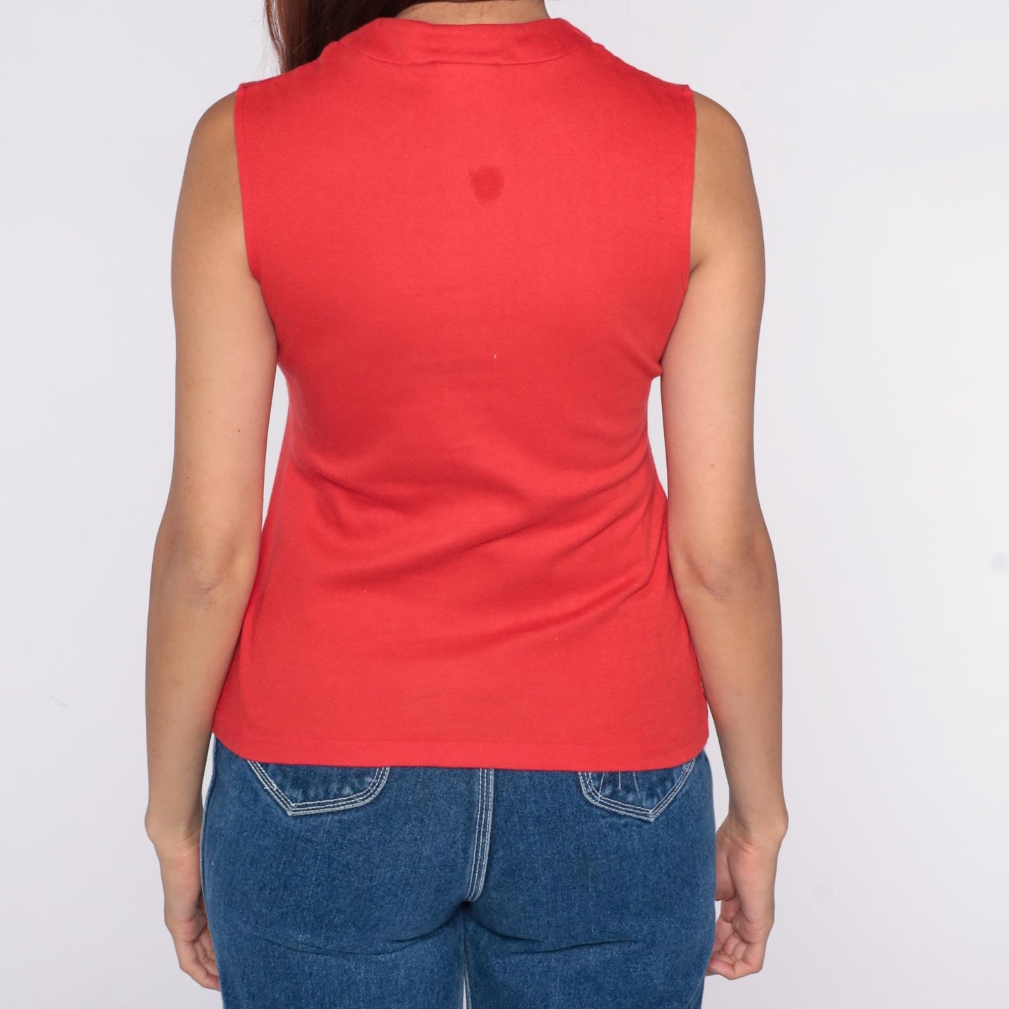 70s Catalina Sportswear Red Polo Tank V-Neck Collared Button Front Small
