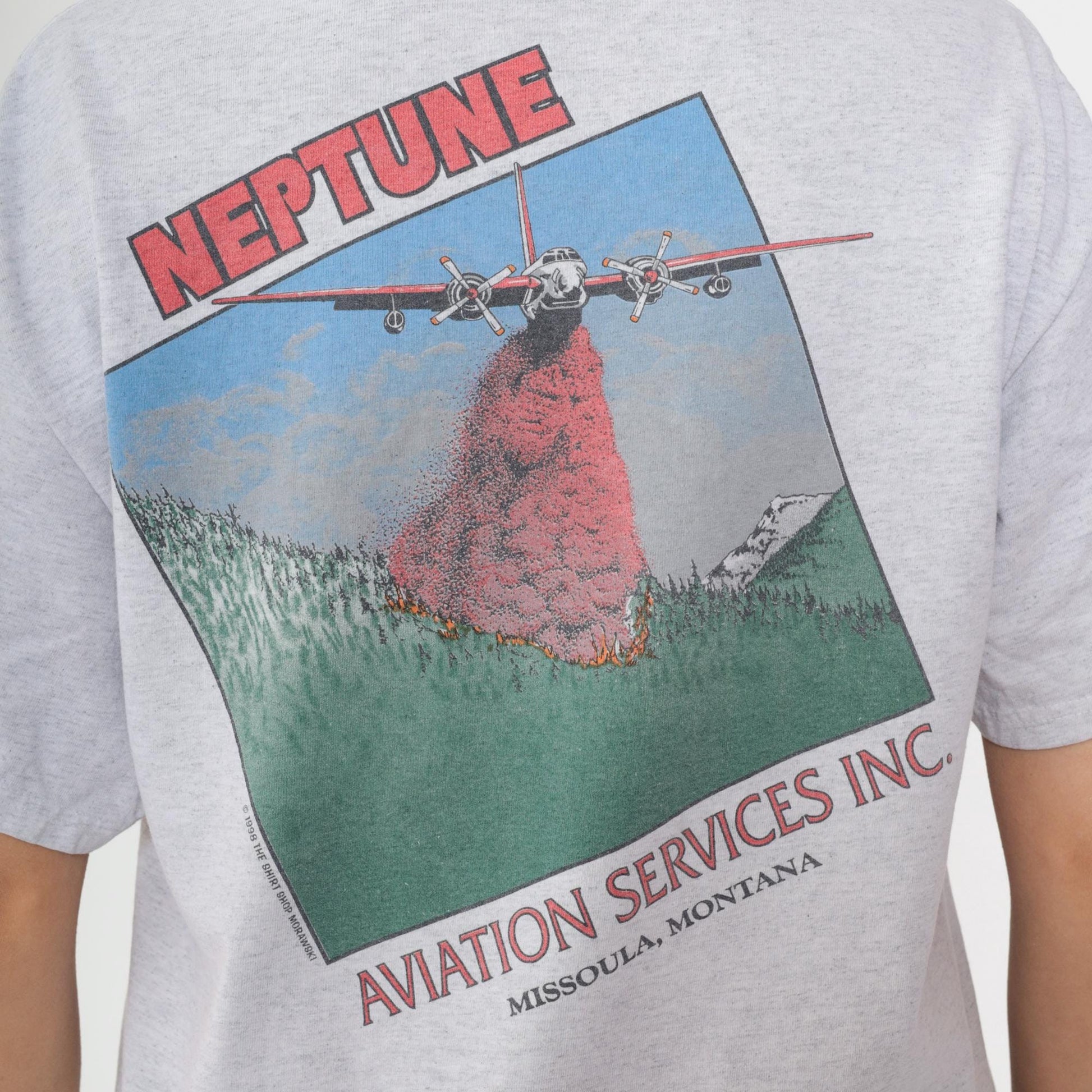 Y2K Neptune Aviation Services Missoula Montana Graphic Tee Grey Large L