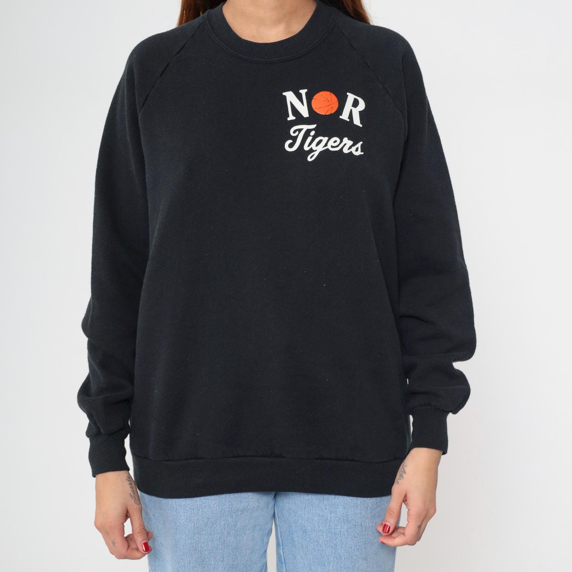 90s Jerzees NOR Tigers Basketball Sweatshirt Black Raglan Extra Large XL