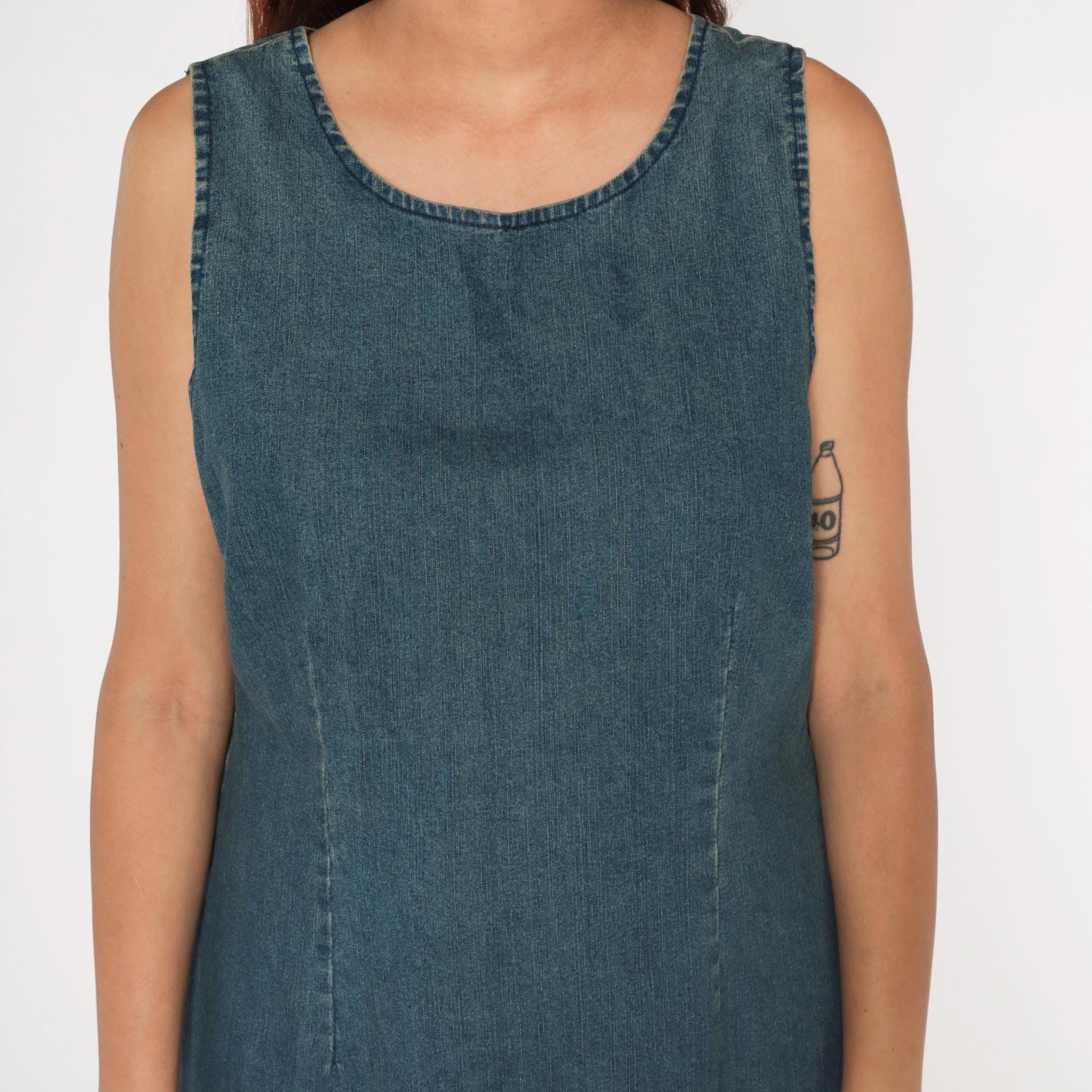 Y2K Chadwicks Denim Shift Dress Blue Scoop Neck Knee Length Large
