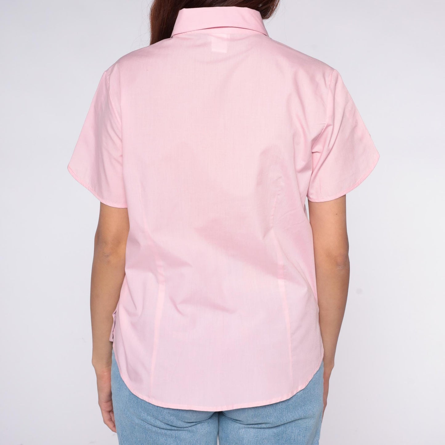 80s American Sweetheart Pink Button-Up Blouse Peter Pan Collar Medium M