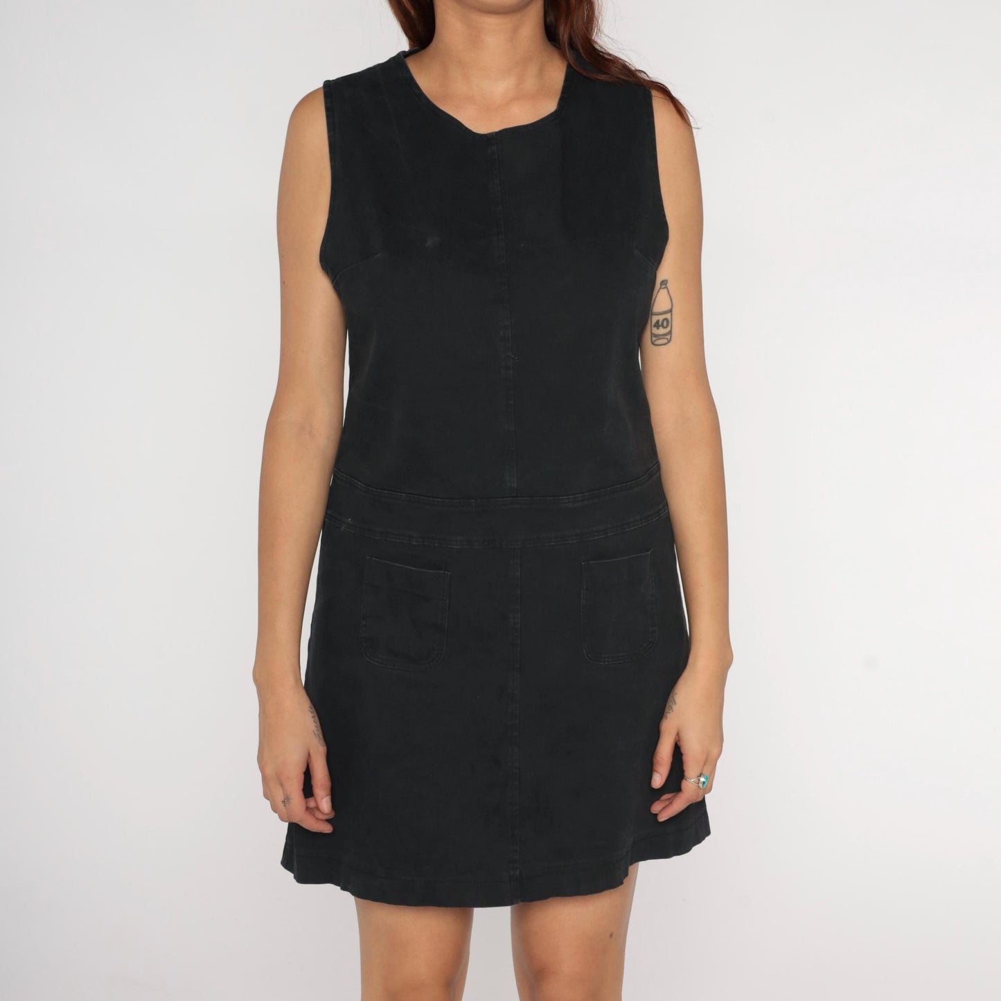 90s Paul Harris Designs Black Mini Shift Dress Cotton Scoop Neck Medium M