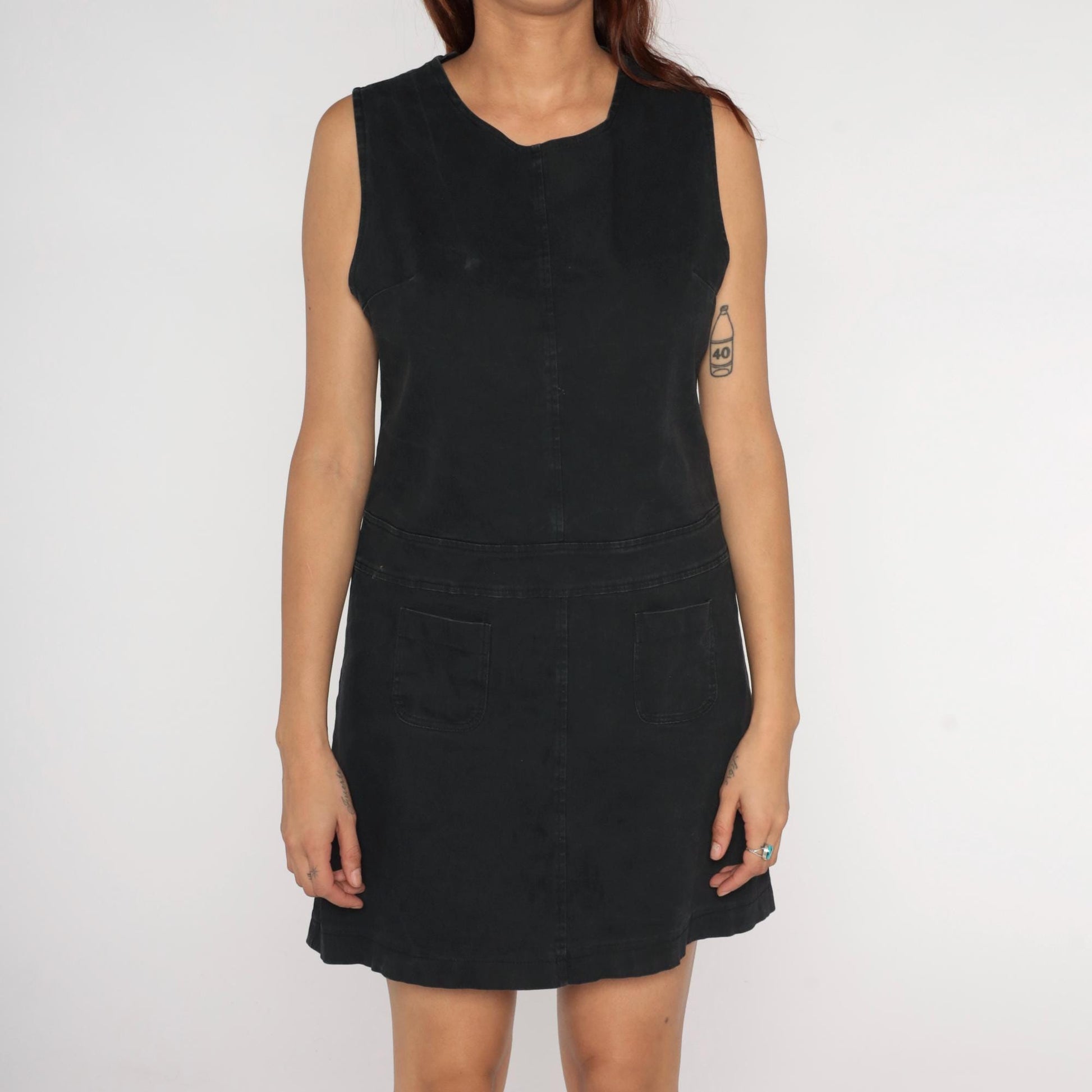 90s Paul Harris Designs Black Mini Shift Dress Cotton Scoop Neck Medium M