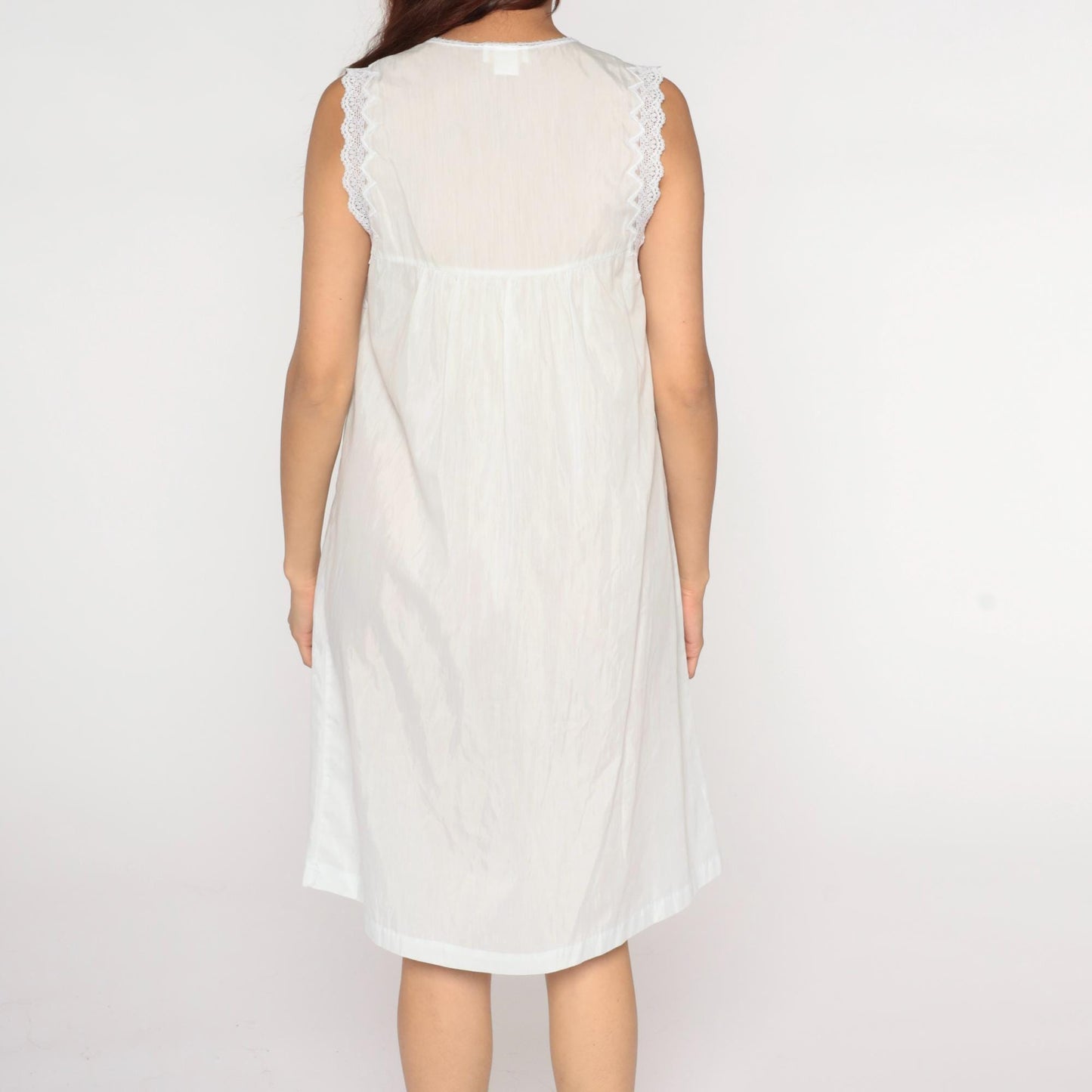 80s Barbizon White Lace Nightgown Embroidered Floral V-Neck Slip Medium M