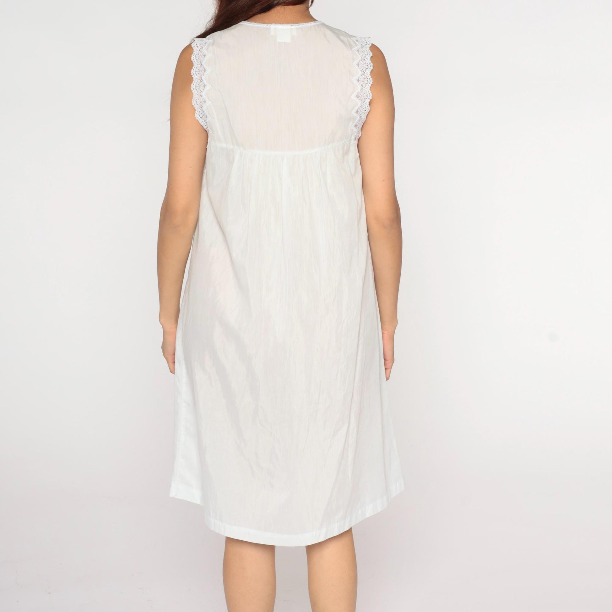 80s Barbizon White Lace Nightgown Embroidered Floral V-Neck Slip Medium M