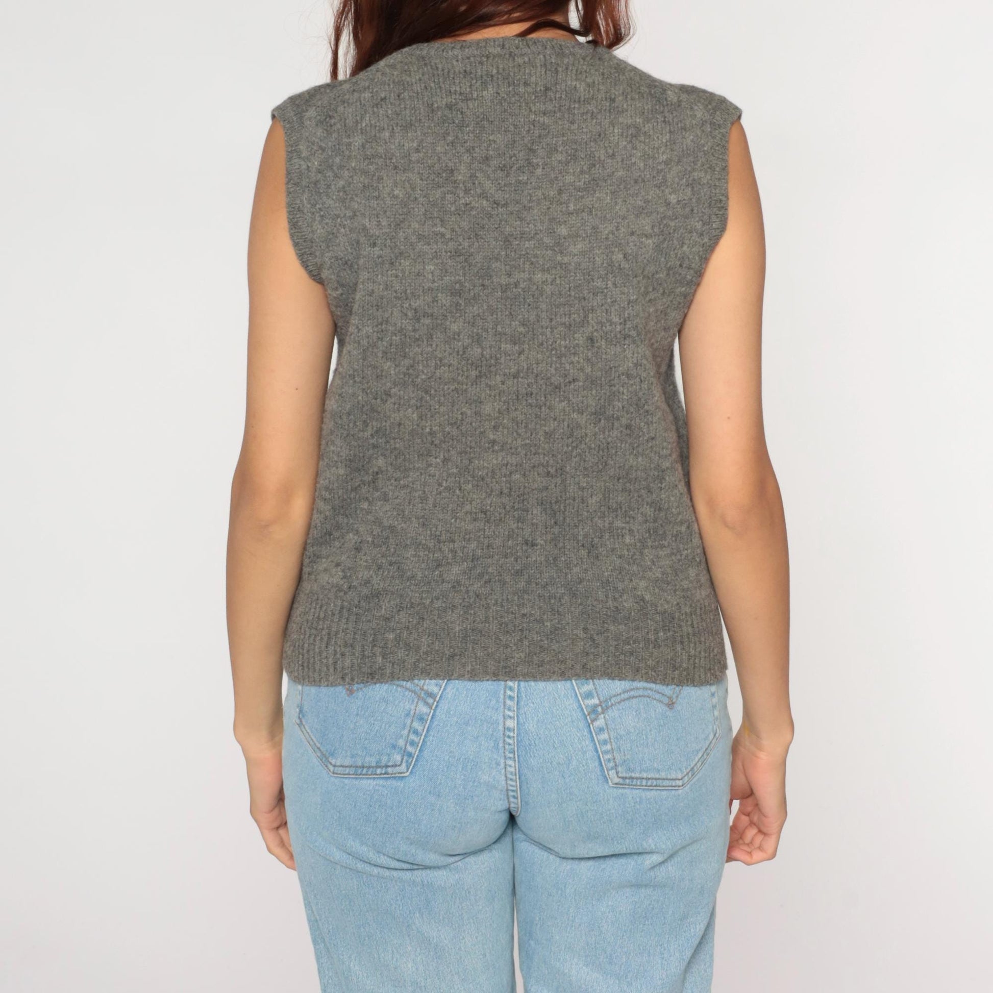 80s Casual Corner Argyle Wool Sweater Vest Grey Pink Cream Medium M