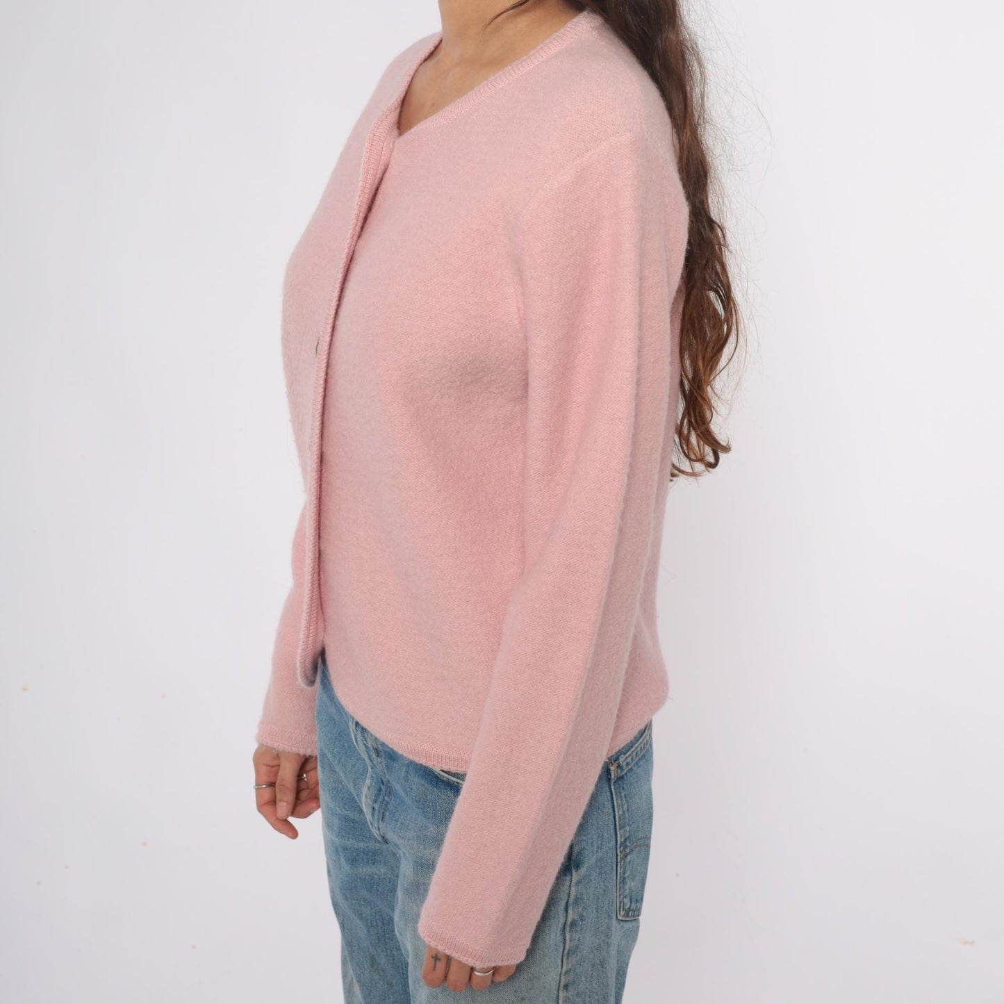 70s Tally Ho Wool Cardigan Pink V-Neck Button Front Medium