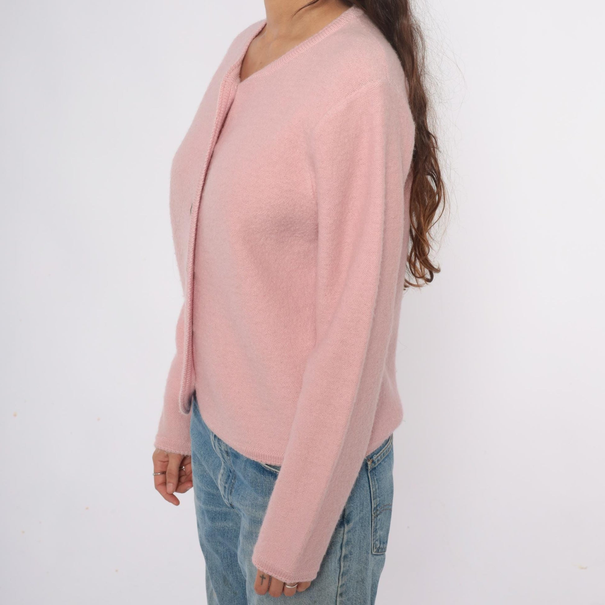 70s Tally Ho Wool Cardigan Pink V-Neck Button Front Medium
