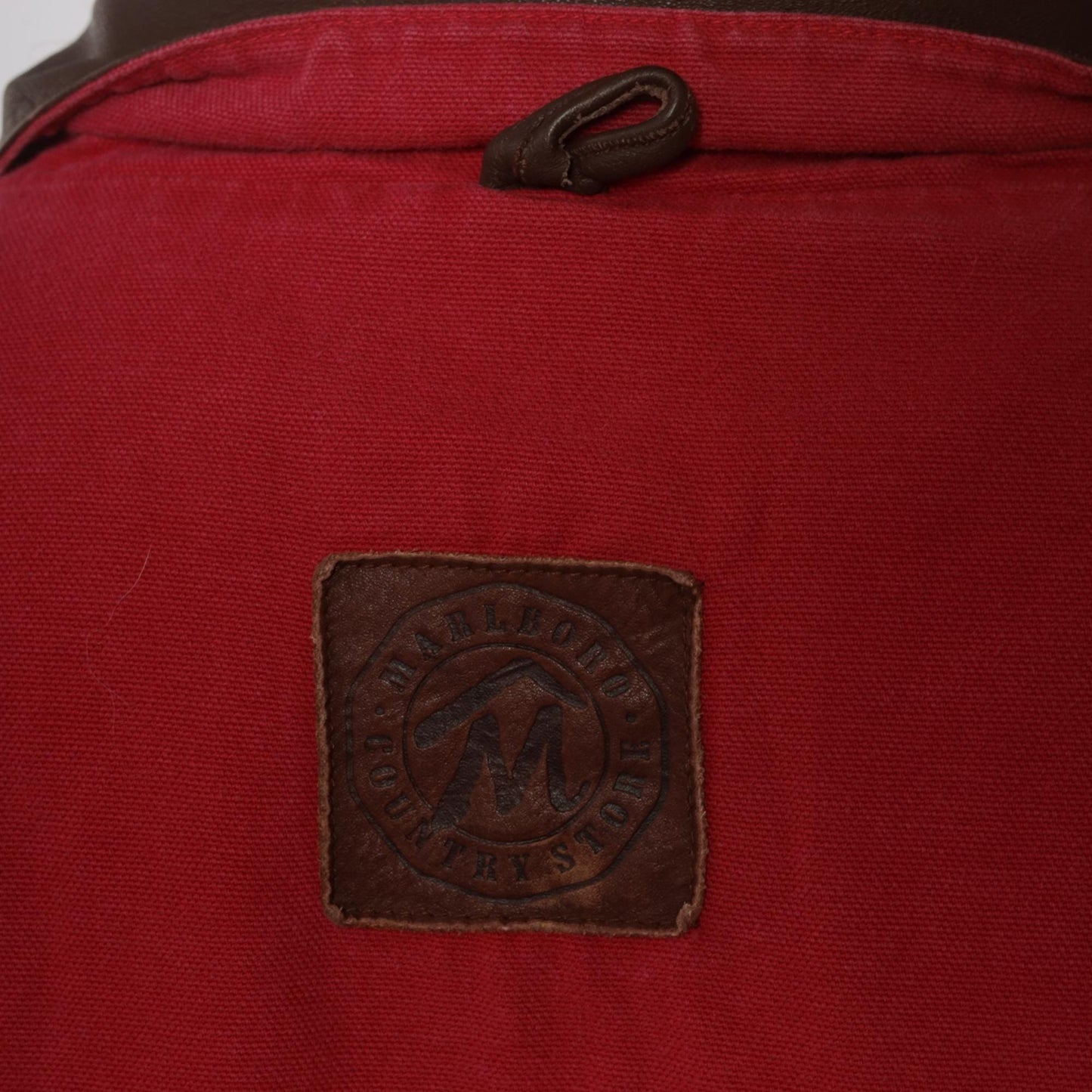 90s Marlboro Red Cotton Barn Jacket Leather Collar Workwear Extra Large XL