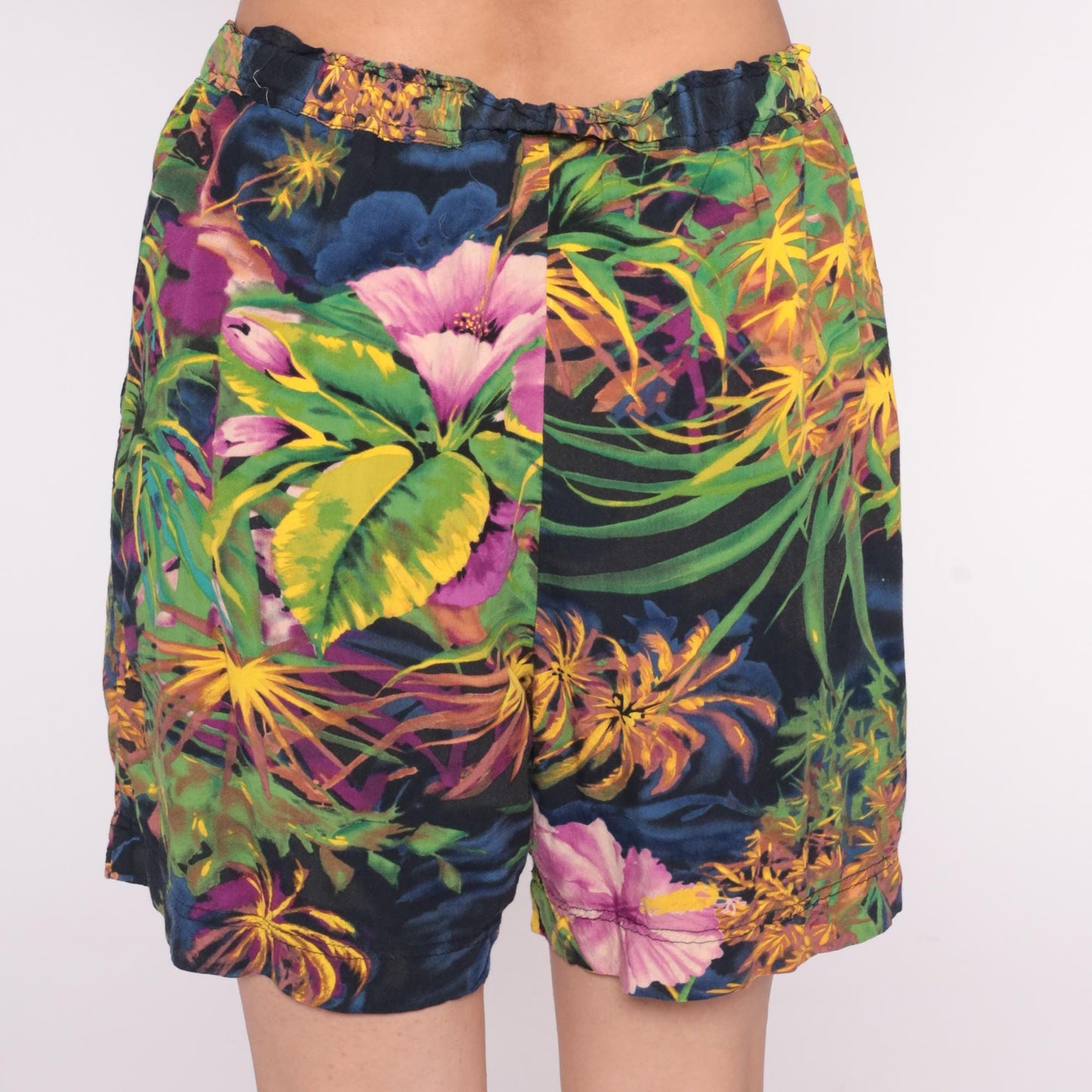 Y2K Jams World Tropical Shorts Floral Palm Print High Waist Rayon Medium Large