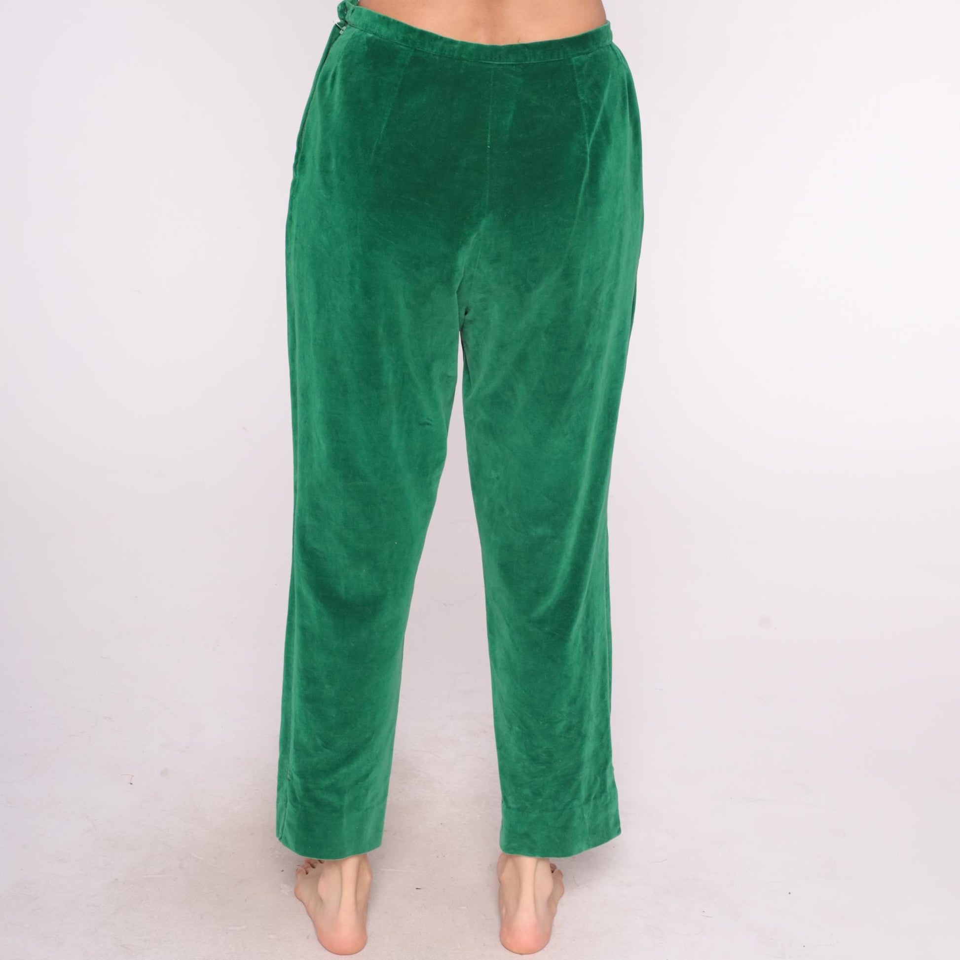 70s Evan Picone Velvet Pants Emerald Green High Rise Straight Leg Medium