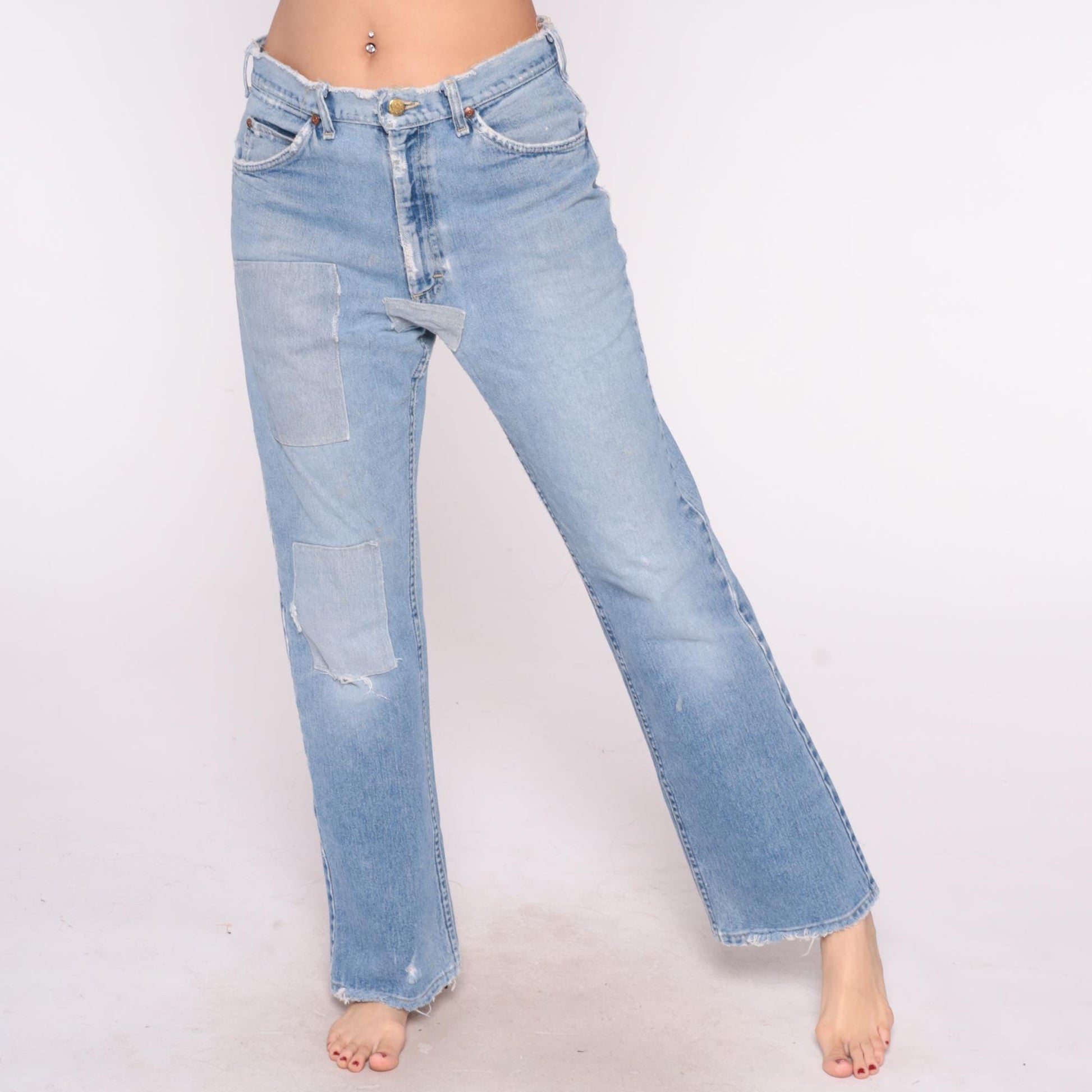Lee Denim Jeans 80s Light Wash High Rise Straight Leg Distressed Medium M