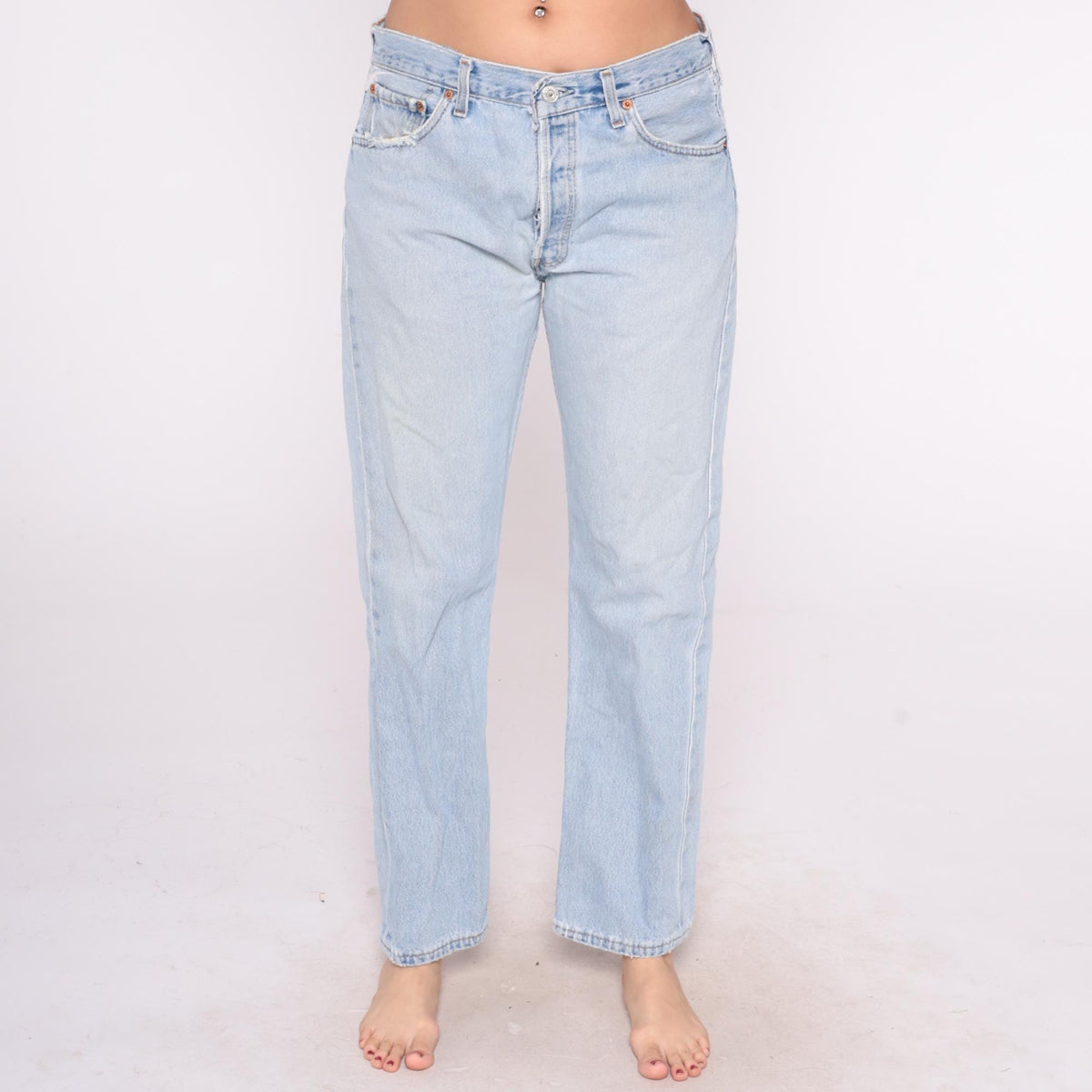 Levi's 501 90s Distressed Light Wash Denim High Rise Straight Leg 34x30
