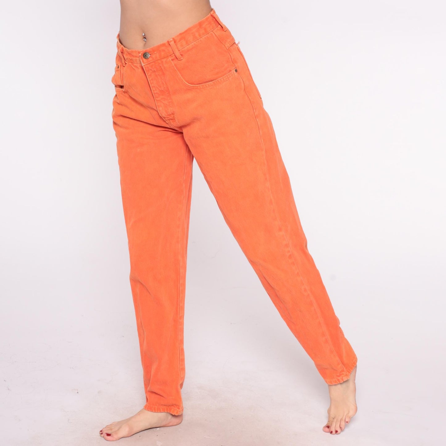 90s One Way Orange Jeans High Waist Straight Leg Cotton Large L