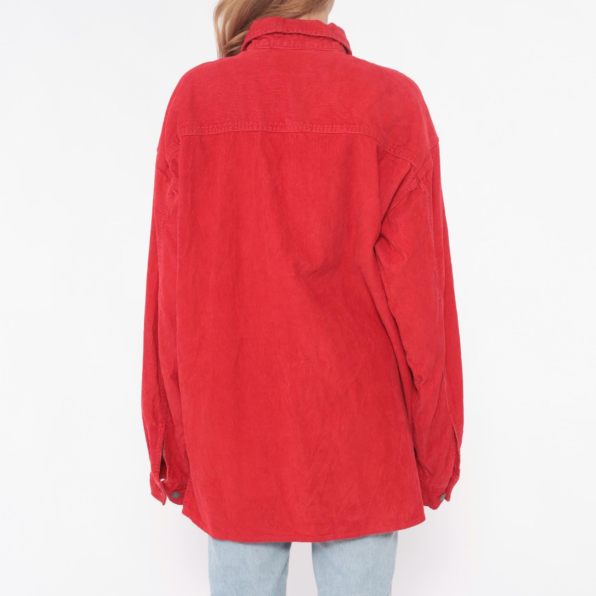 90s Marlboro Corduroy Half-Zip Shirt Red Cotton Collared Medium