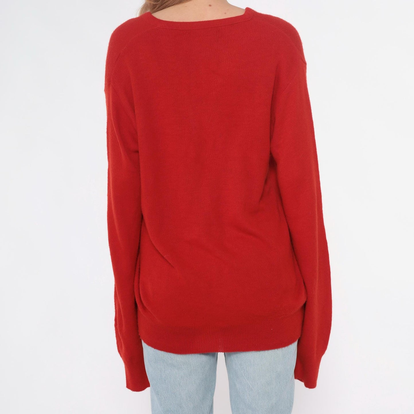 90s Puritan Red V-Neck Sweater Ribbed Knit Pullover Large L