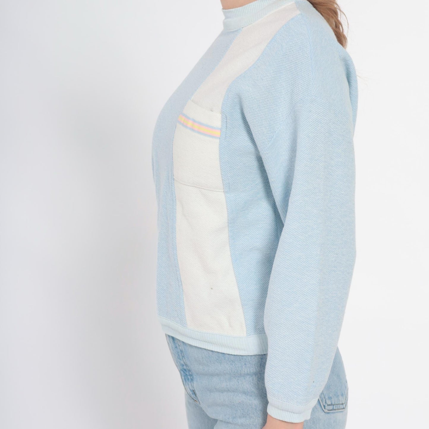90s Willy Dee Light Blue Colourblock Sweatshirt Crew Neck Small S