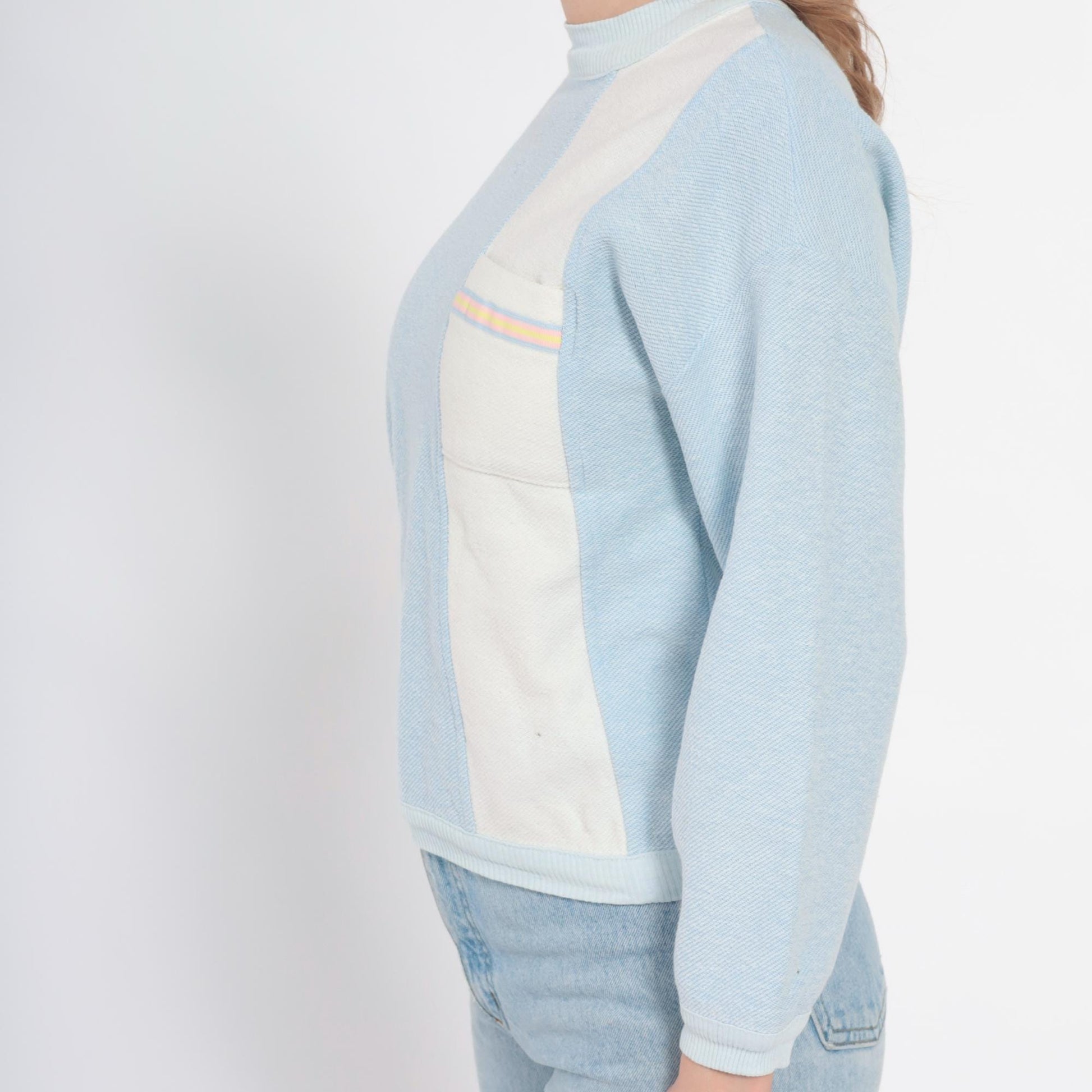 90s Willy Dee Light Blue Colourblock Sweatshirt Crew Neck Small S