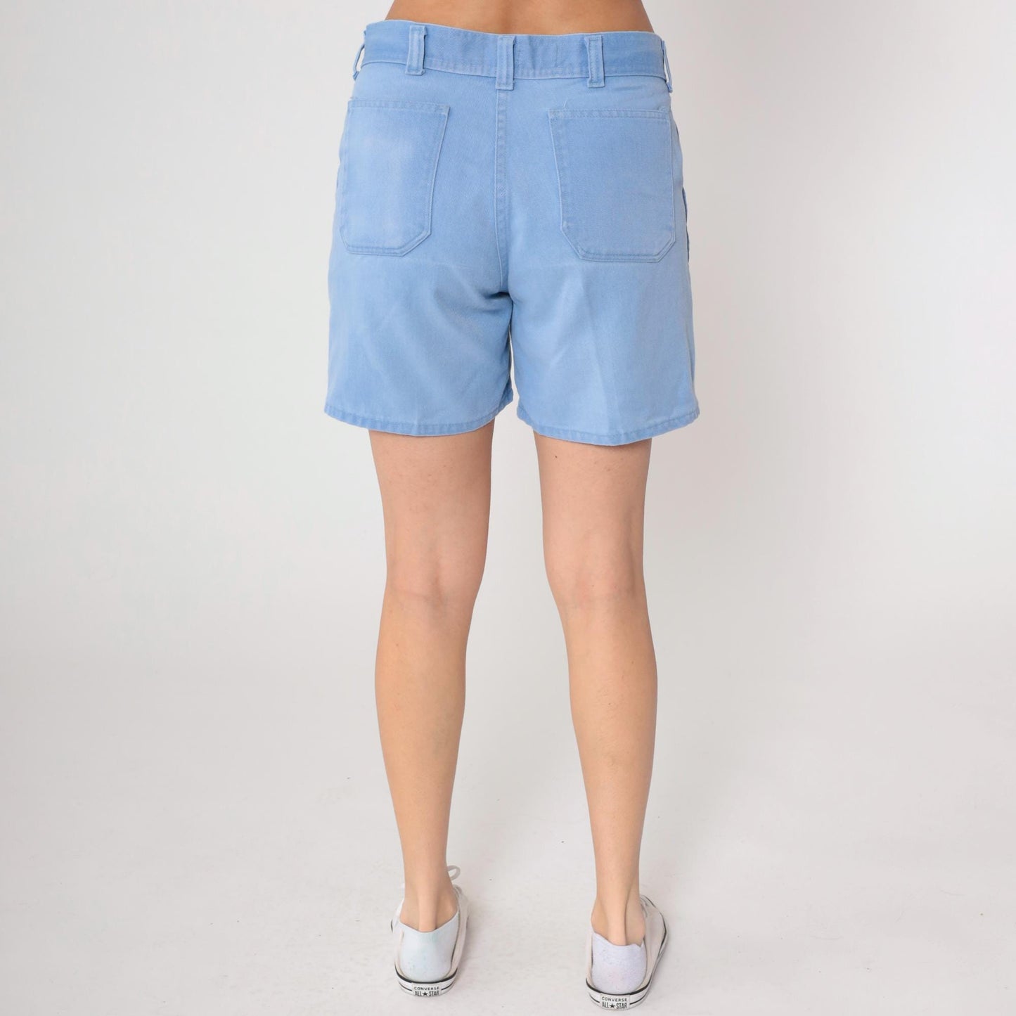 LL Bean 80s Light Blue High-Waisted Cotton Shorts Button Fly Large