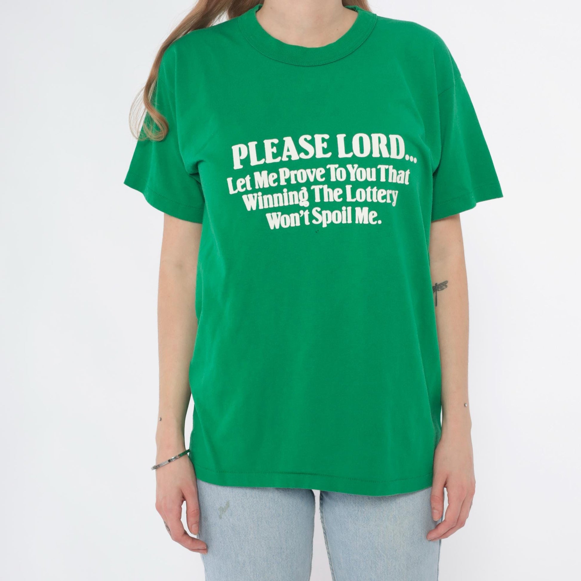 80s Kelly Green Lottery Prayer Graphic Tee Cotton Large L