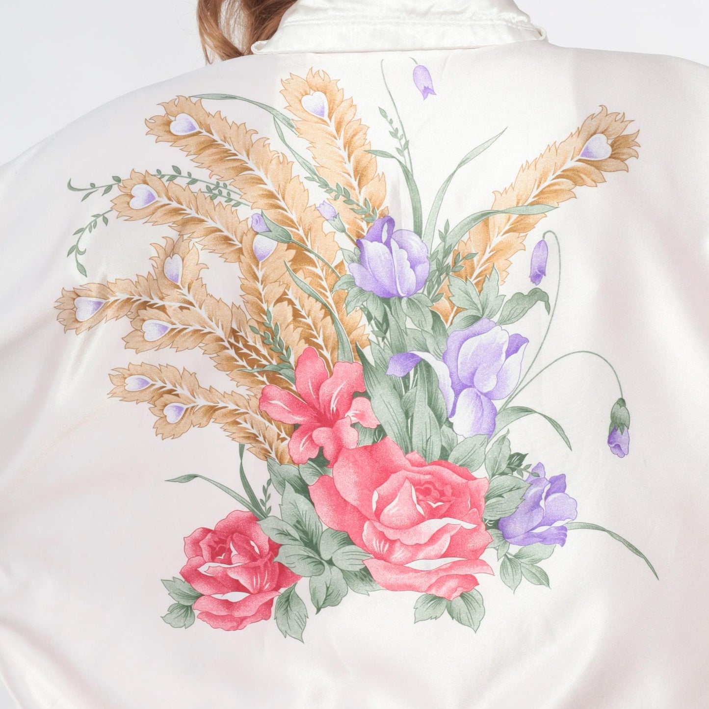 90s Floral Windbreaker Jacket White Zip Botanical Print Medium M