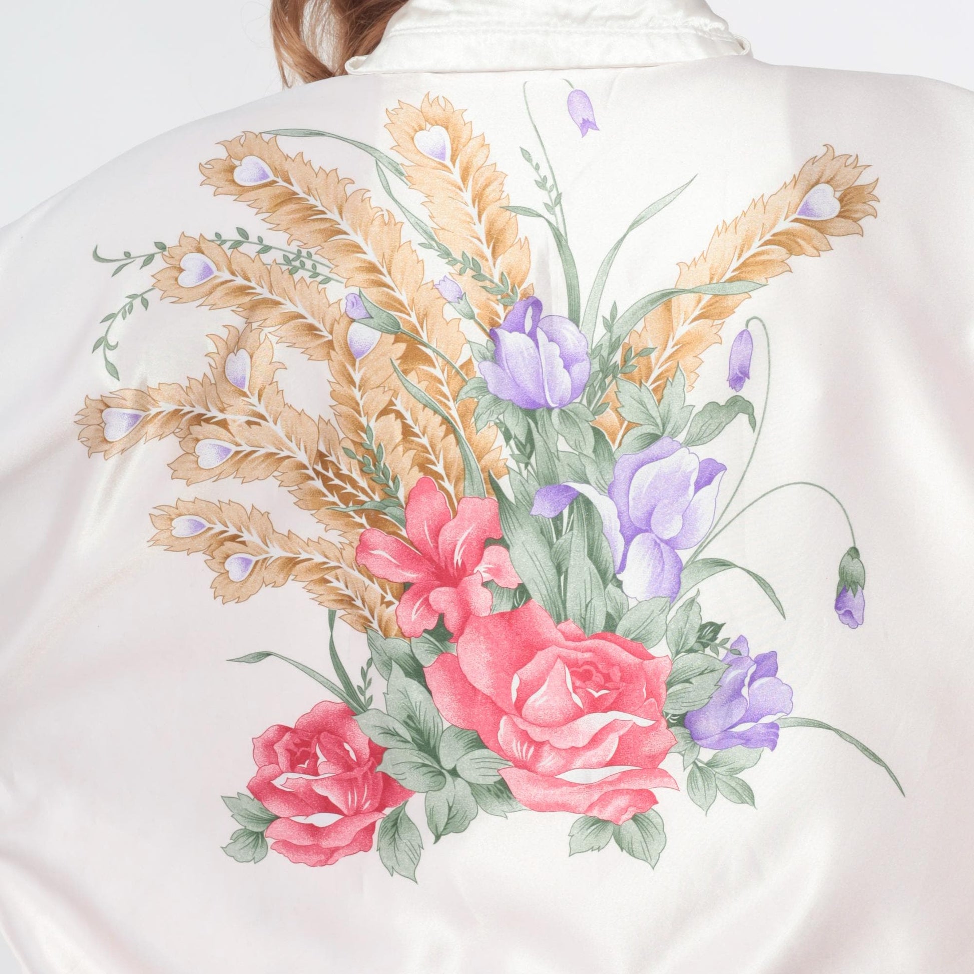 90s Floral Windbreaker Jacket White Zip Botanical Print Medium M