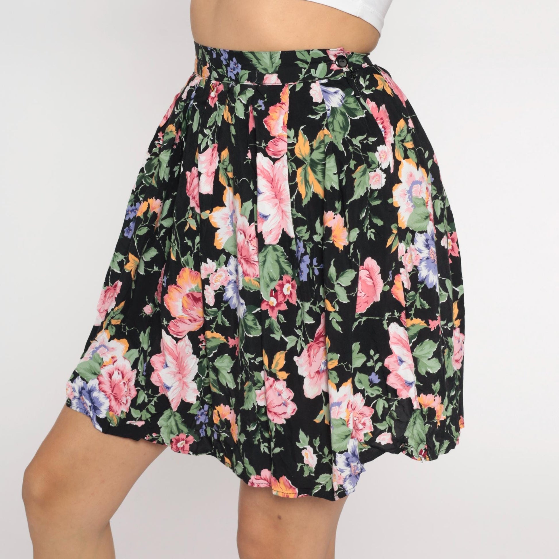 90s Rampage Floral Mini Skirt Black Pink Purple Orange Green Small S