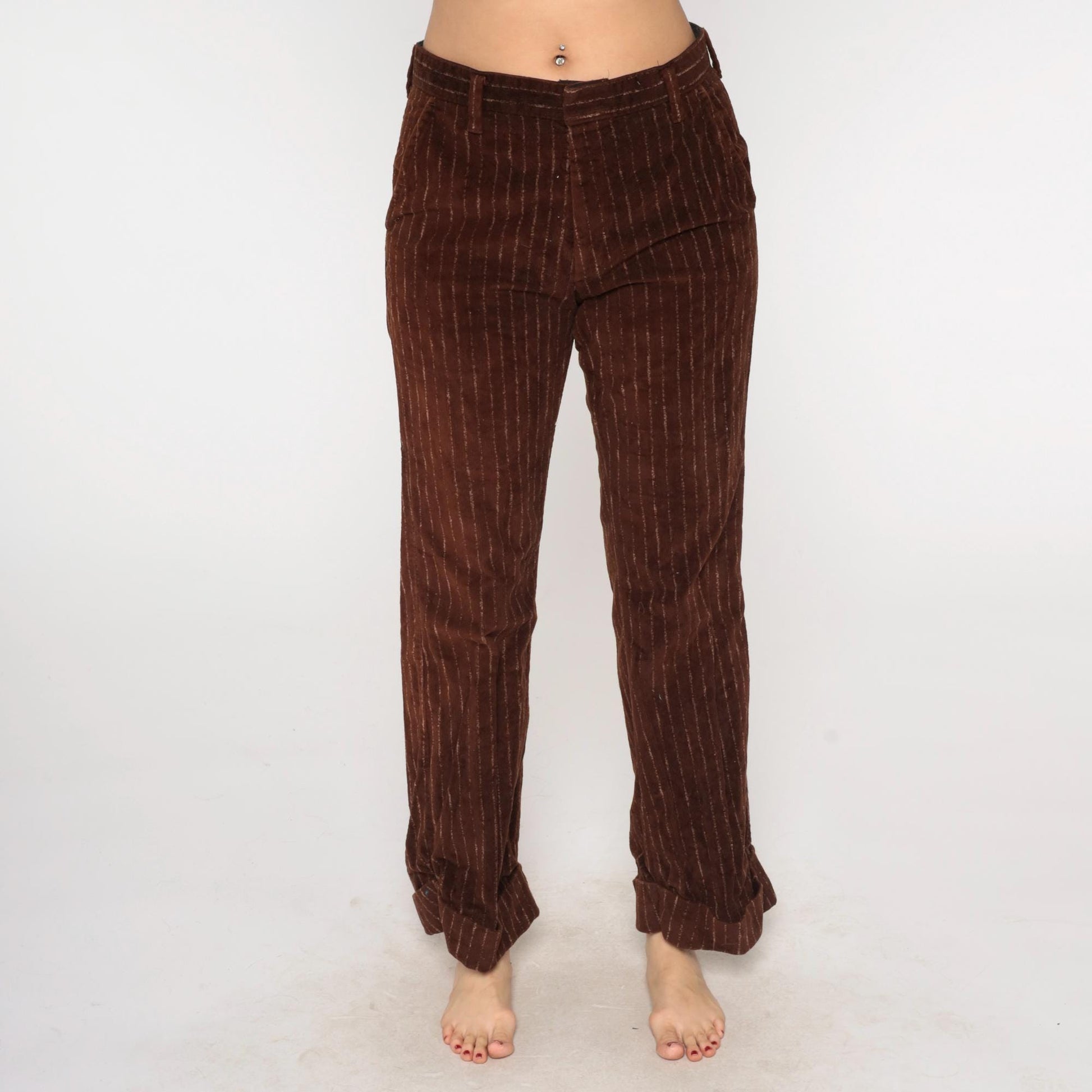 70s Farah Corduroy Pants Brown Pinstripe High Rise Straight Leg Waist 32