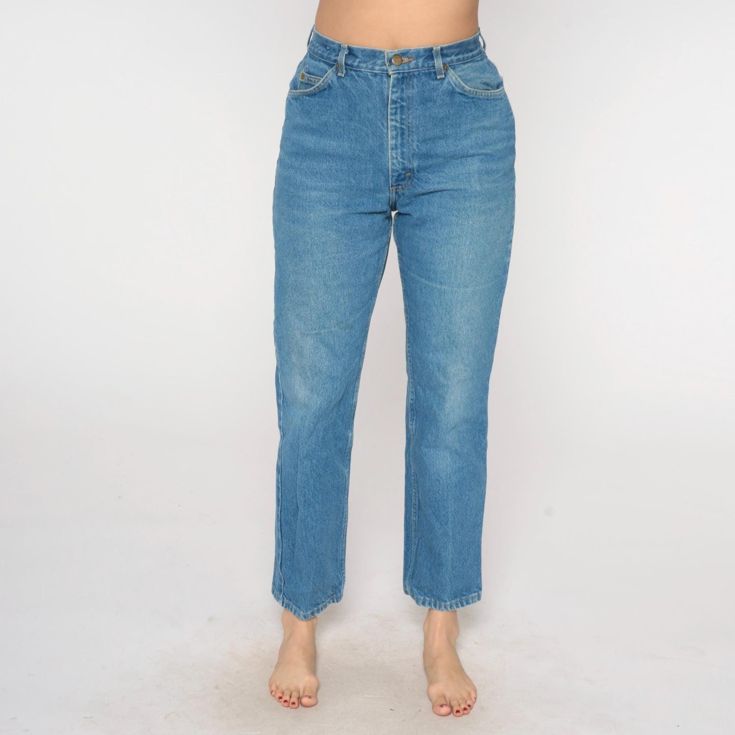 Lee Mom Jeans 80s High Waisted Straight Leg Light Blue Denim Petite 13
