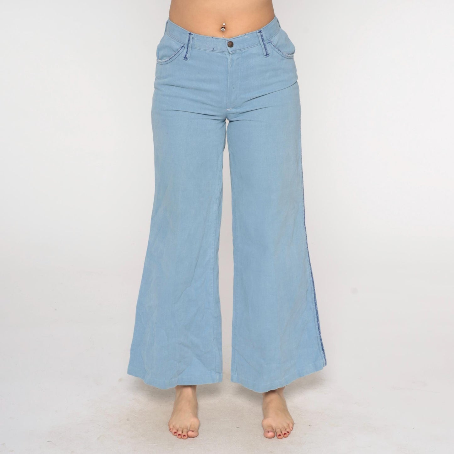 80s Sears Light Blue Denim Bell Bottom Jeans High Waist Flare Small S