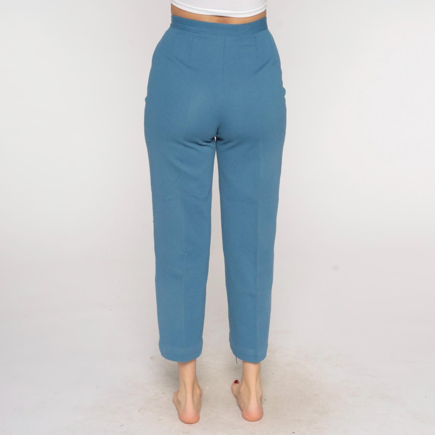 70s Dusty Blue High-Waisted Straight Leg Cropped Trousers Extra Small XS