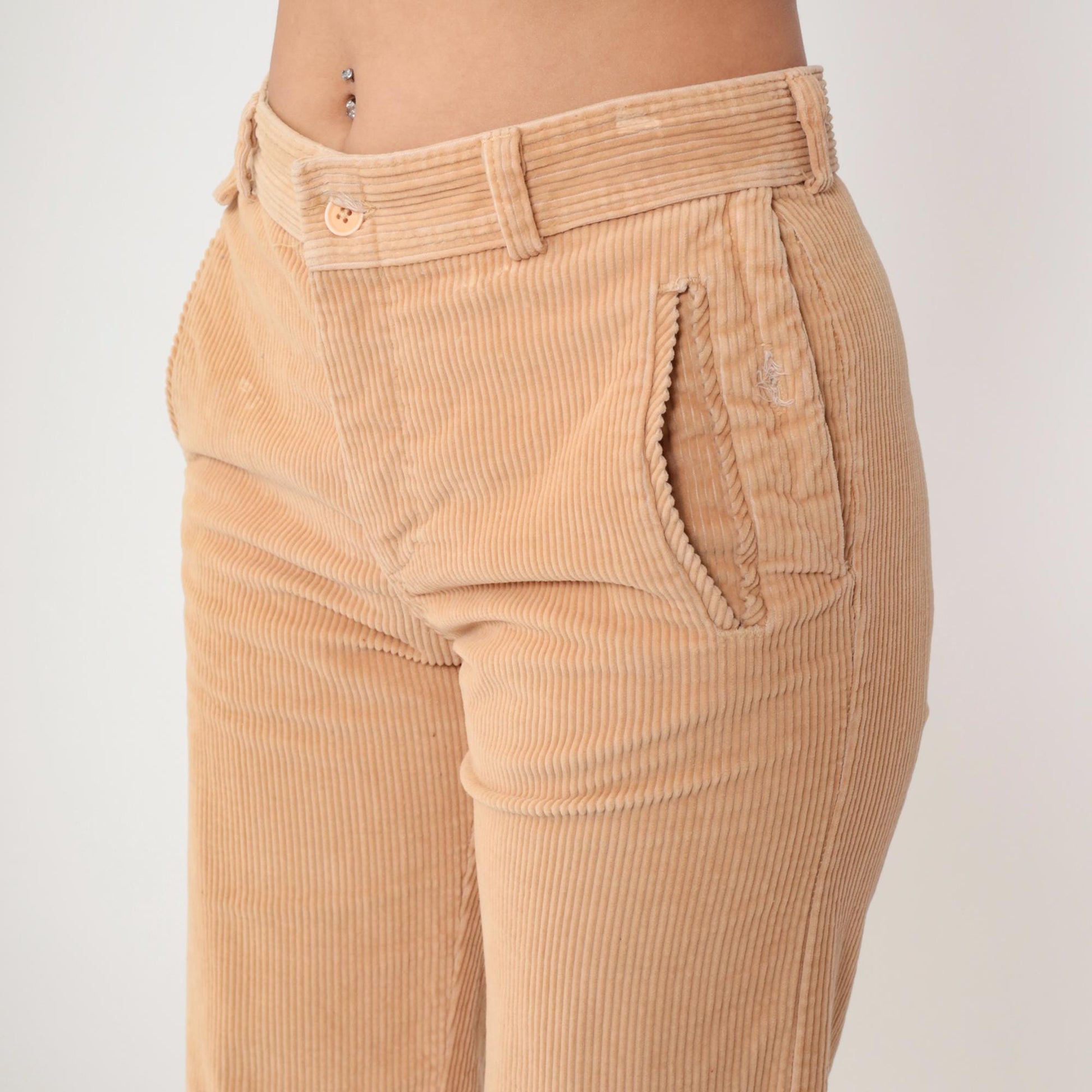80s A Smile Inc Corduroy Bell Bottom Pants Beige High Waist Small