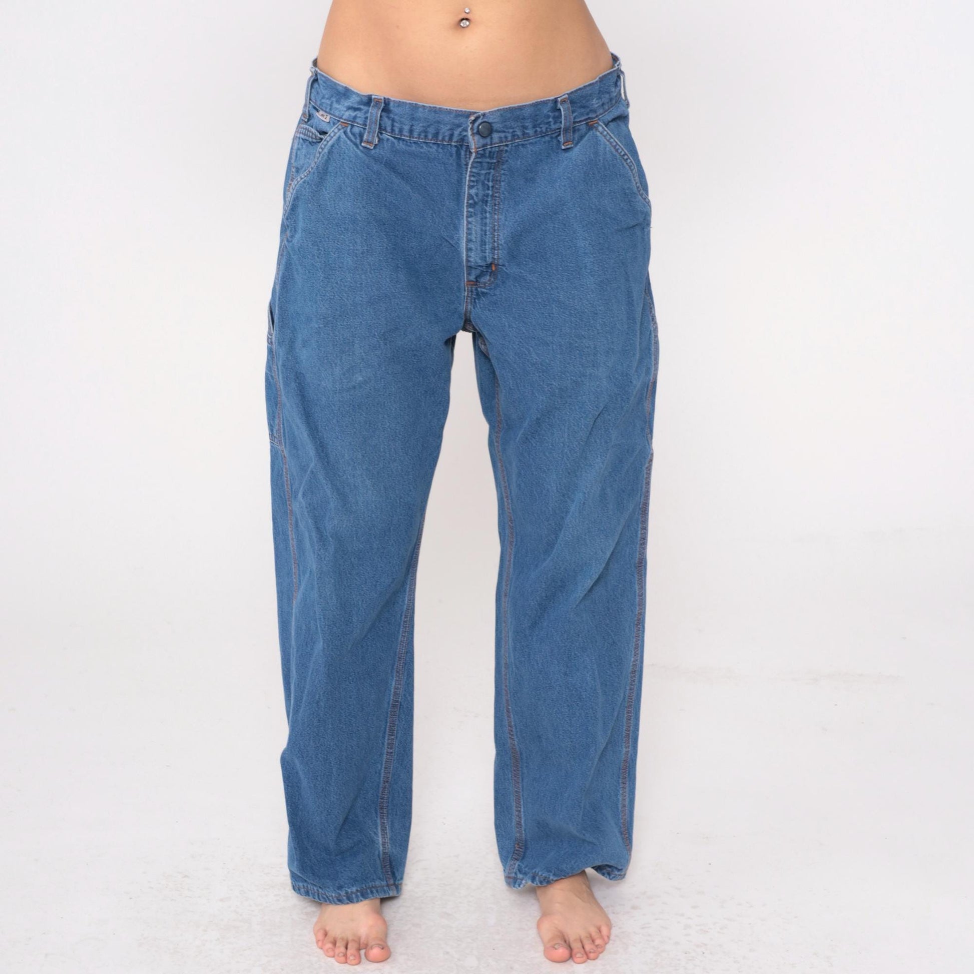 Carhartt Y2K Medium Wash Carpenter Jeans Blue Denim Cargo Straight Leg Extra Large