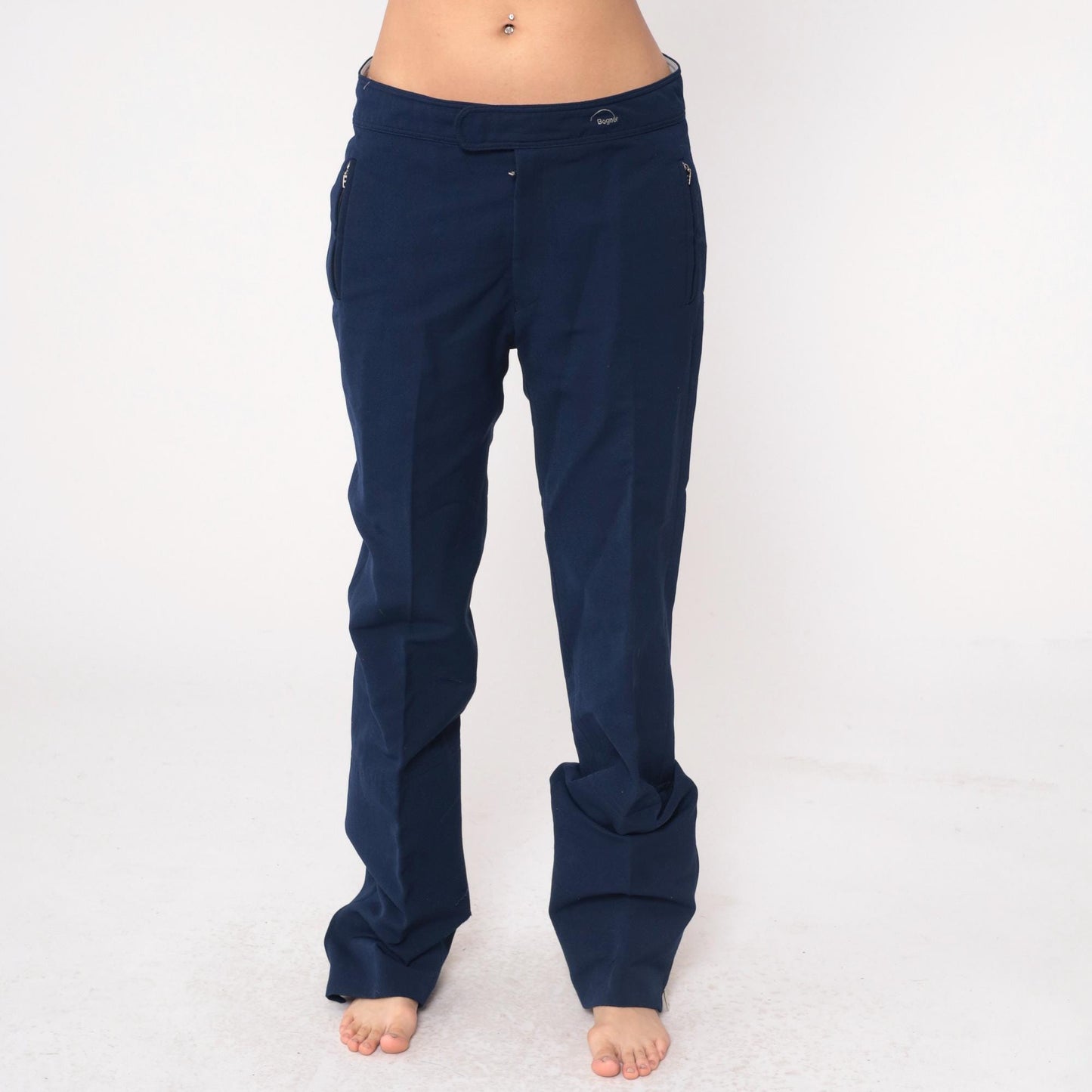 Bogner 80s Navy Wool Ski Pants High Rise Straight Leg Zippered Pockets Large